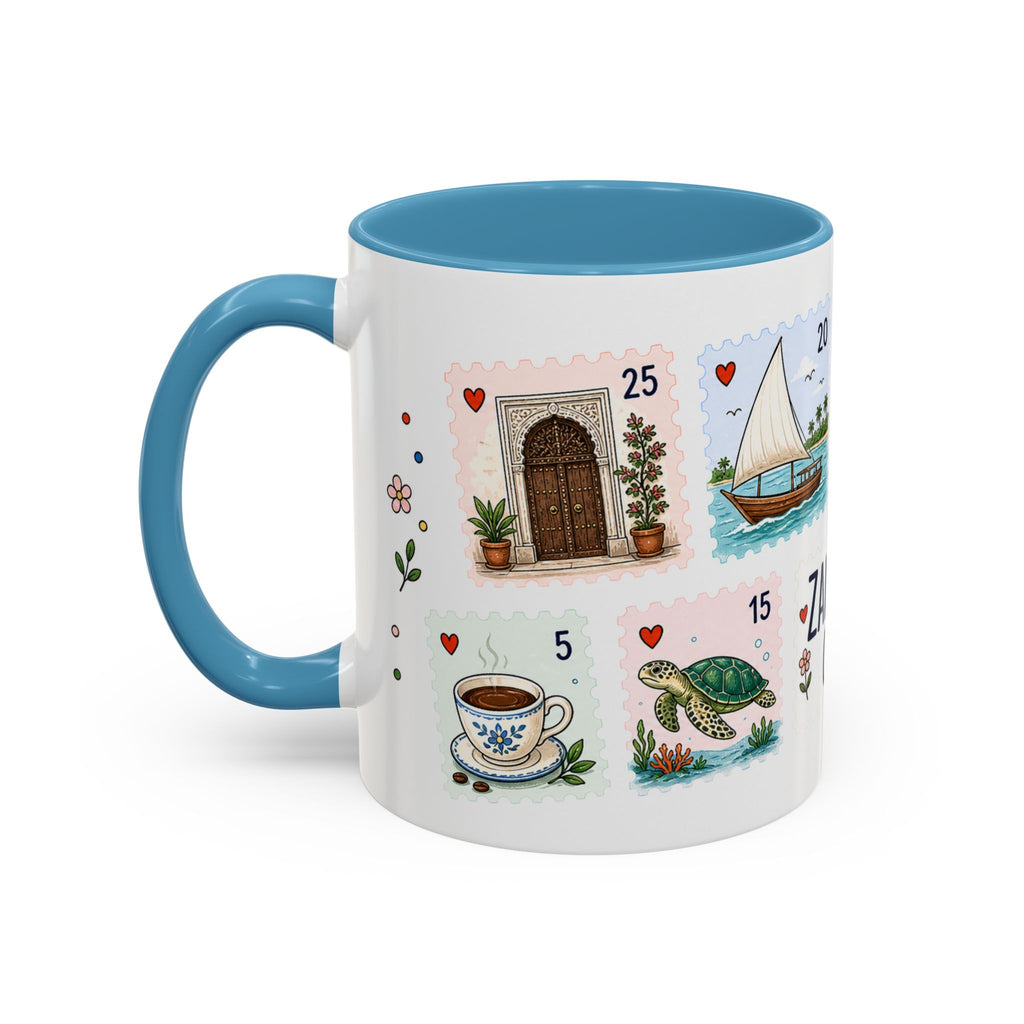 Zanzibar City Coffee Mug | Postage Stamp Collage Mug | Travel Souvenir Accent Cup 11oz 15oz