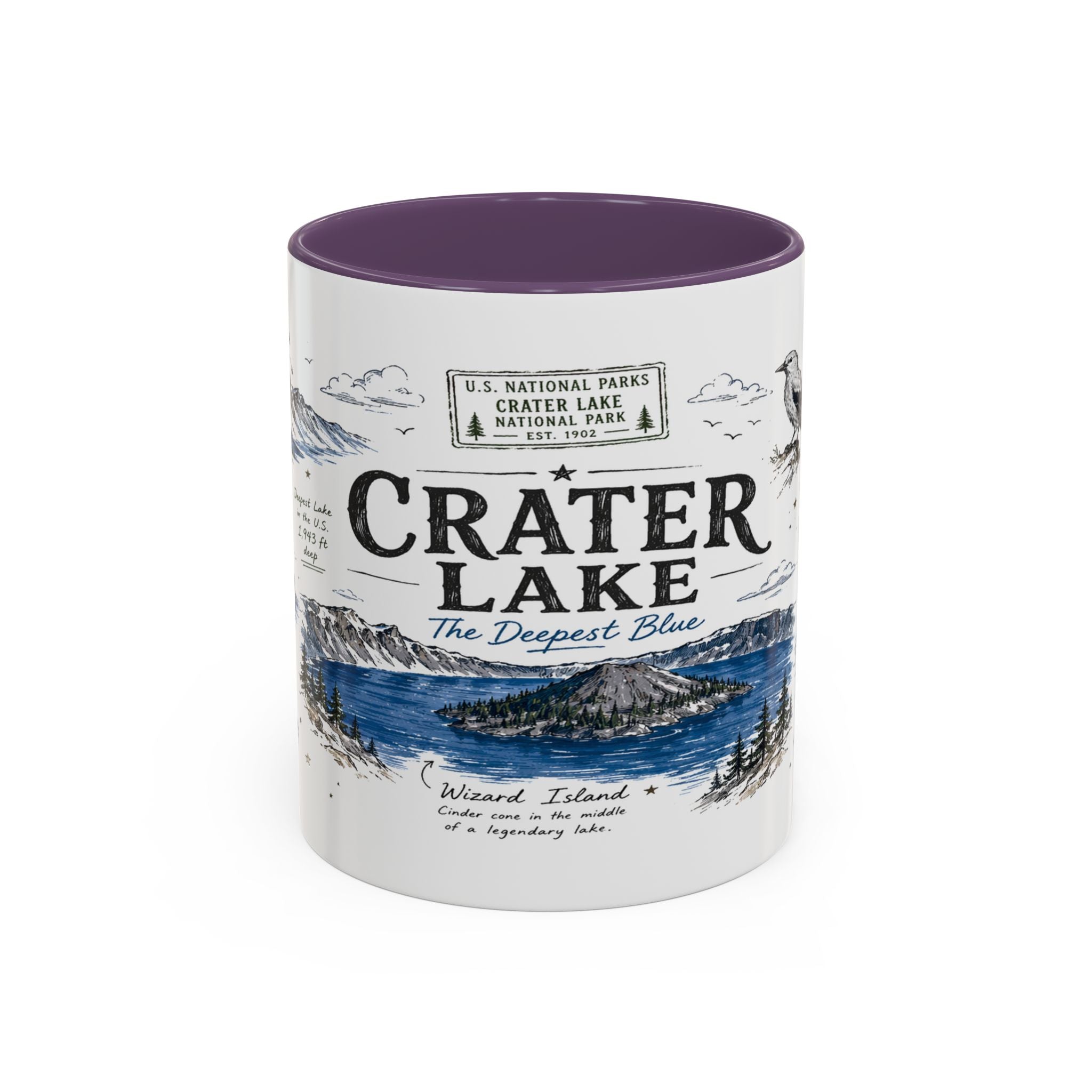 Crater Lake National Park Coffee Mug | Oregon Volcano Blue Lake Hiking Gift | Accent Color Ceramic 11oz 15oz