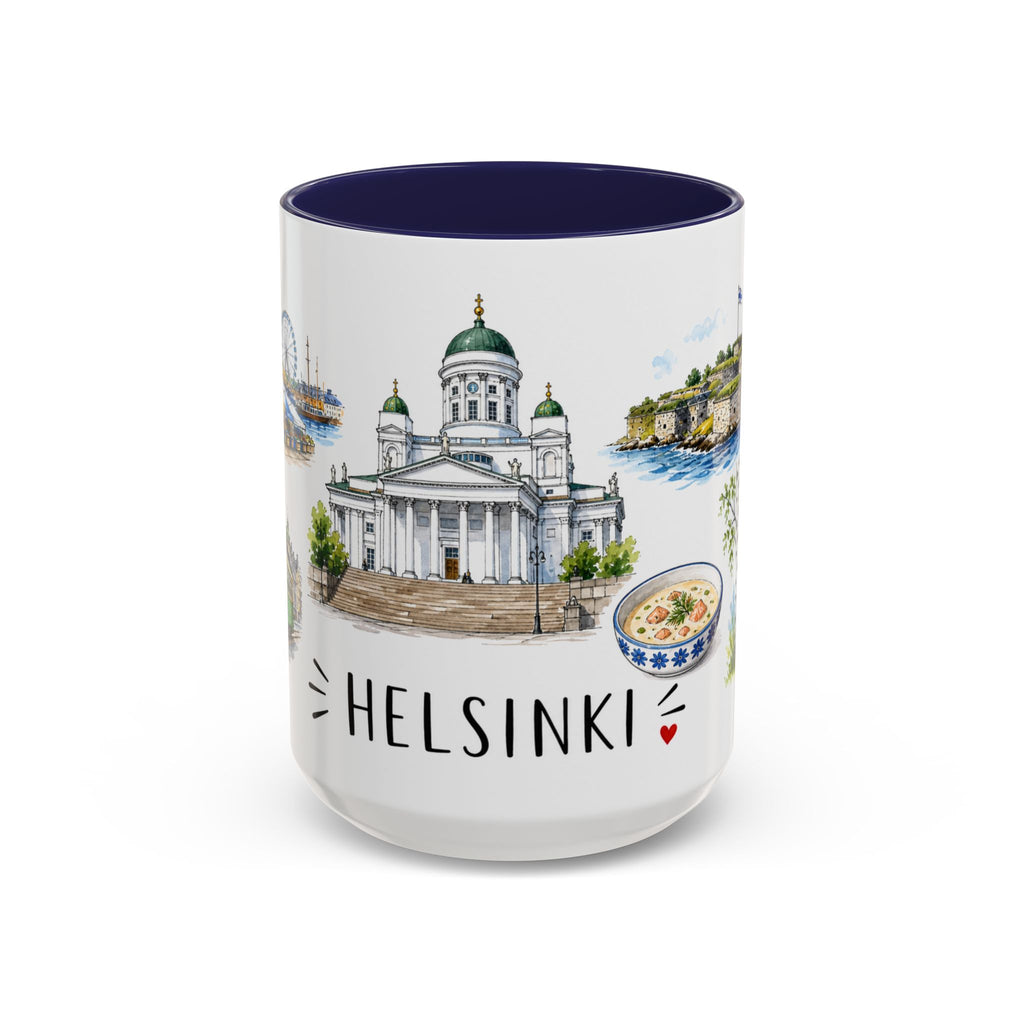 Helsinki Illustrated Travel Mug | City Souvenir Accent Coffee Mug | 11oz 15oz Ceramic Cup