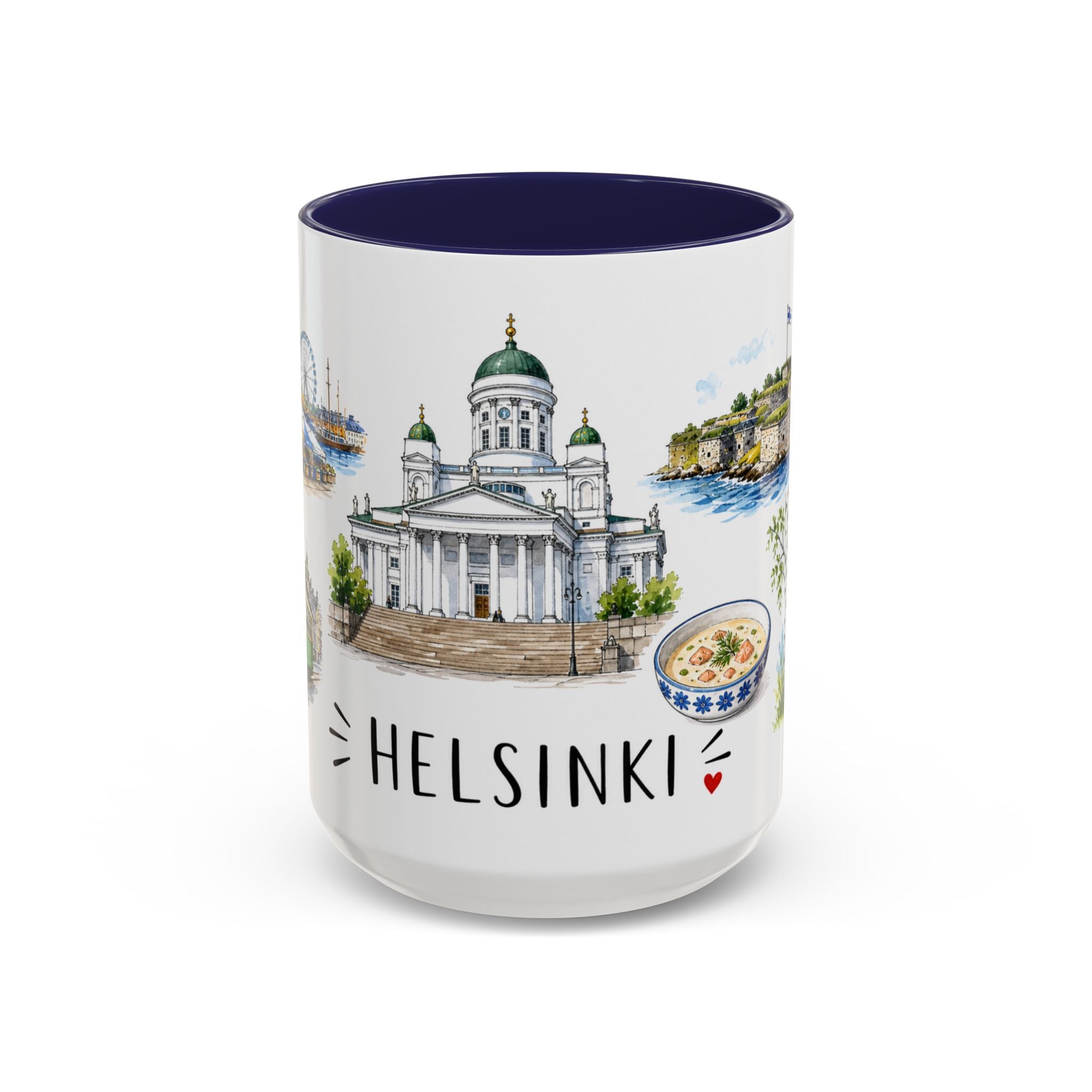 Helsinki Illustrated Travel Mug | City Souvenir Accent Coffee Mug | 11oz 15oz Ceramic Cup