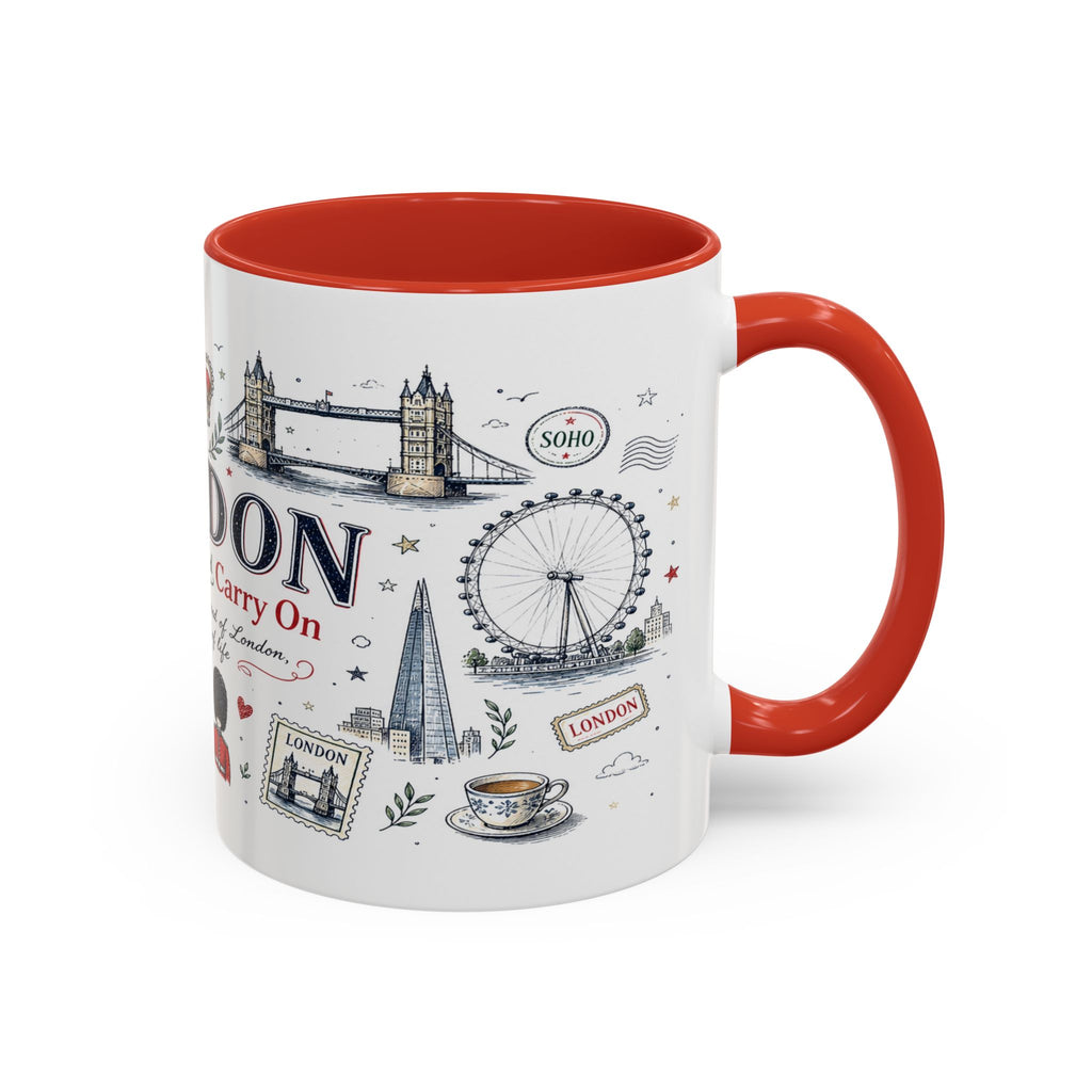 London Coffee Mug | England Souvenir Travel Gift | Accent Color Ceramic 11oz 15oz