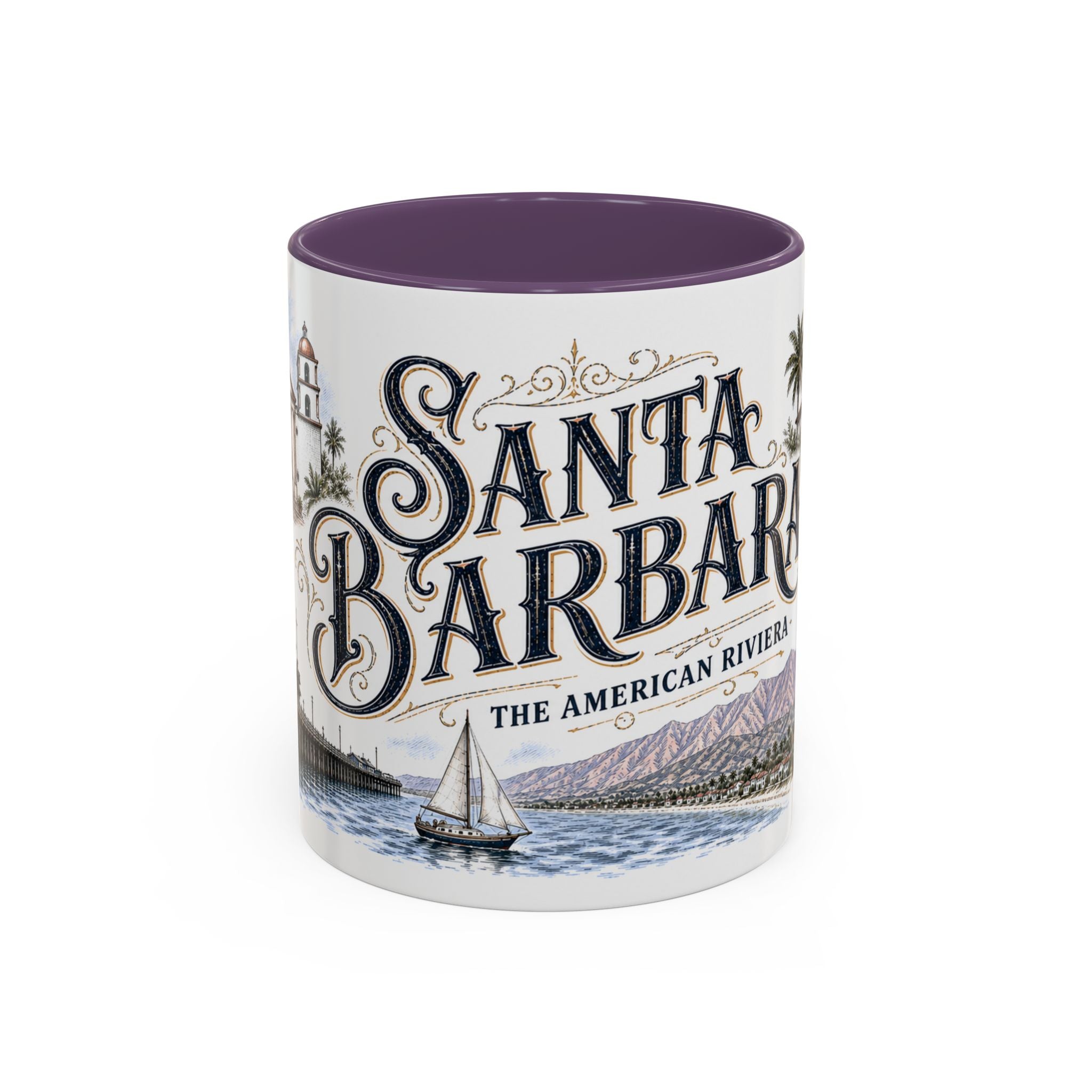Santa Barbara Coffee Mug | United States Travel Souvenir | Vintage Illustrated City Gift | 11 oz 15 oz Accent Mug
