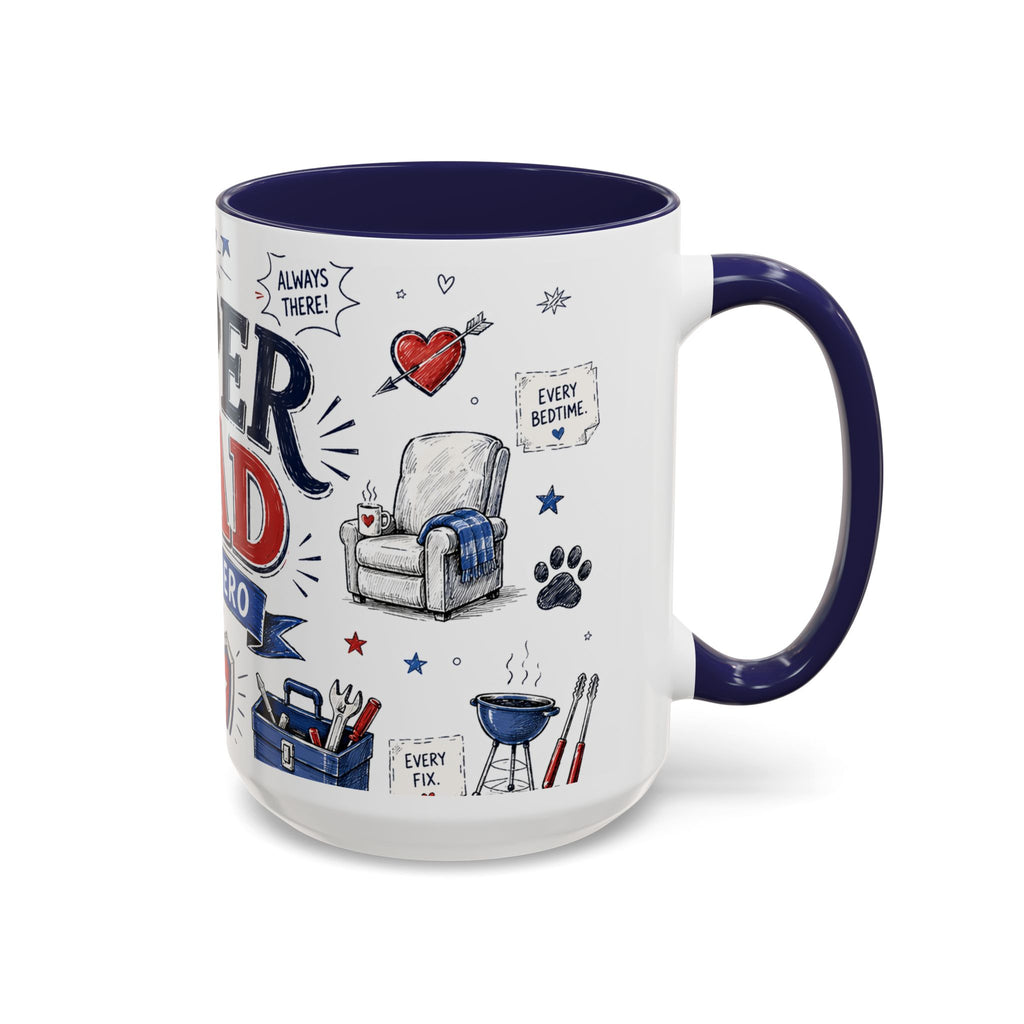 Super Dad My Hero Coffee Mug | Father's Day Gift for Dad | Accent Color Ceramic 11oz 15oz