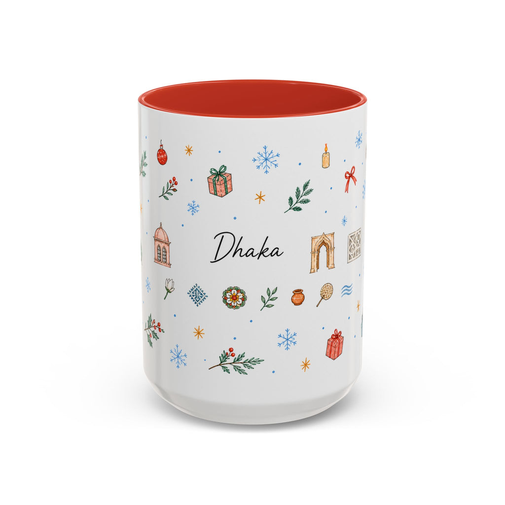 Dhaka Christmas Mug | Watercolor Travel Souvenir | Holiday Gift | Accent Ceramic Coffee Cup 11oz 15oz