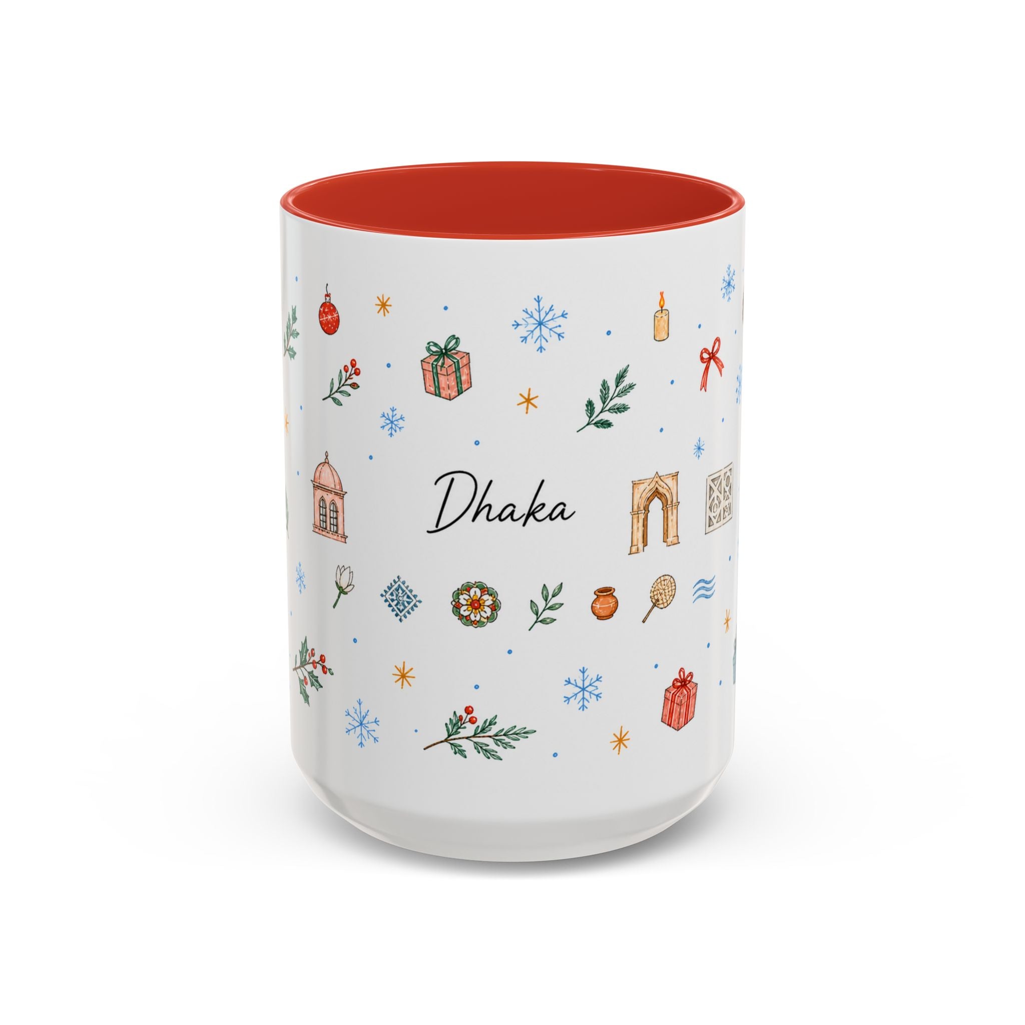Dhaka Christmas Mug | Watercolor Travel Souvenir | Holiday Gift | Accent Ceramic Coffee Cup 11oz 15oz