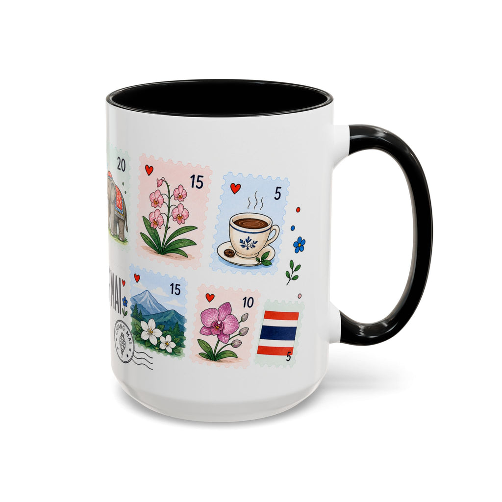 Chiang Mai Coffee Mug | Postage Stamp Collage Mug | Travel Souvenir Accent Cup 11oz 15oz