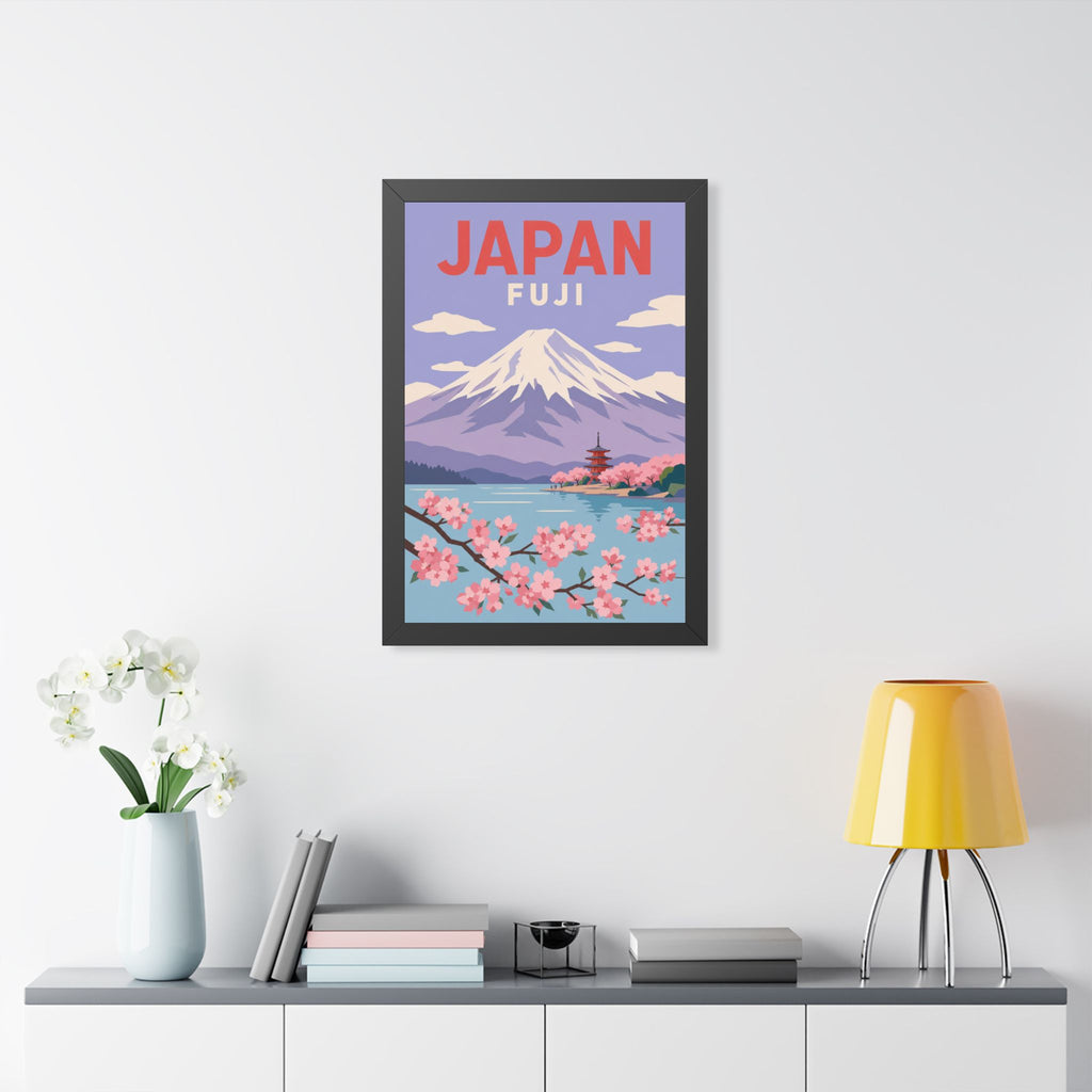 Mount Fuji Japan Framed Poster | Vintage Travel Wall Art | Black Walnut White Frame | 16x24 20x30