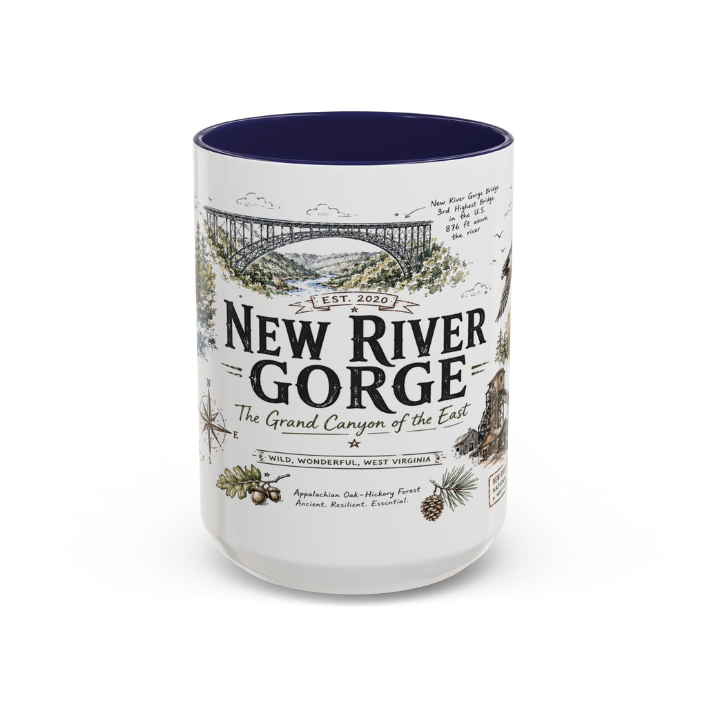 New River Gorge National Park Coffee Mug | West Virginia River Canyon Climbing Gift | Accent Color Ceramic 11oz 15oz