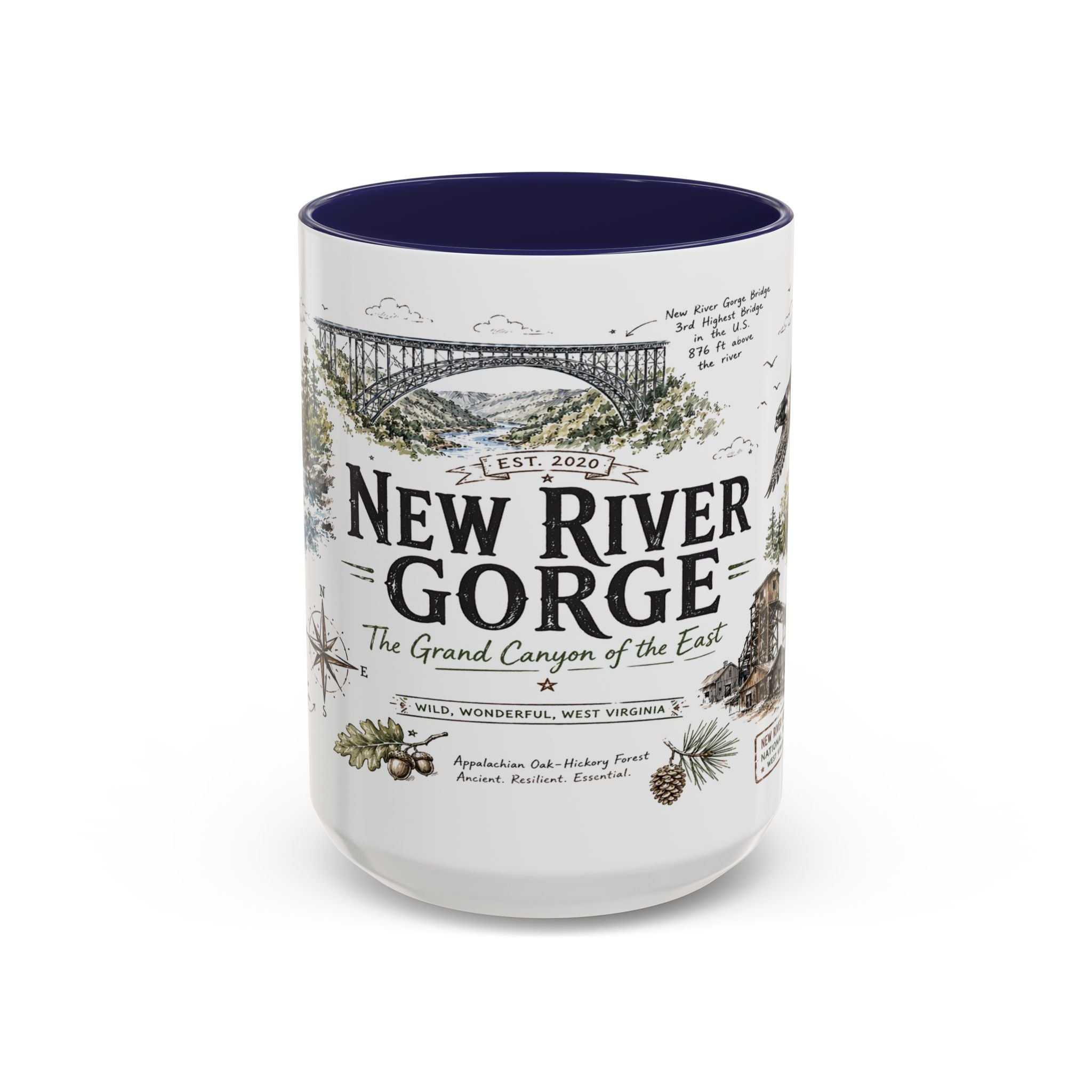 New River Gorge National Park Coffee Mug | West Virginia River Canyon Climbing Gift | Accent Color Ceramic 11oz 15oz