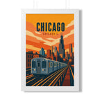 Chicago L Train United States Framed Poster | Vintage Travel Wall Art | Black Walnut White Frame | 16x24 20x30
