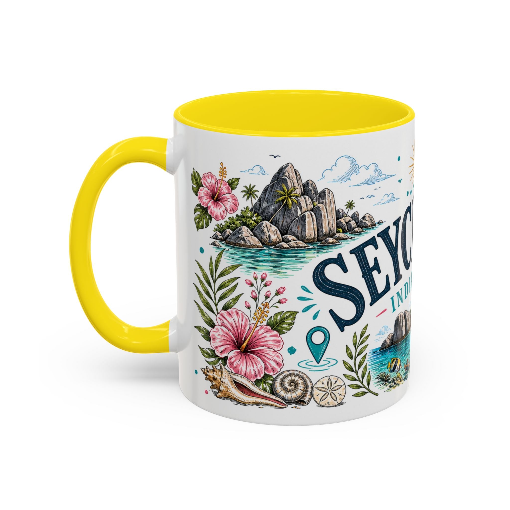 Seychelles Coffee Mug | Travel Destination Souvenir Gift | Accent Color Ceramic 11oz 15oz