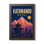 Kathmandu Nepal Framed Poster | Vintage Travel Wall Art | Black Walnut White Frame | 16x24 20x30