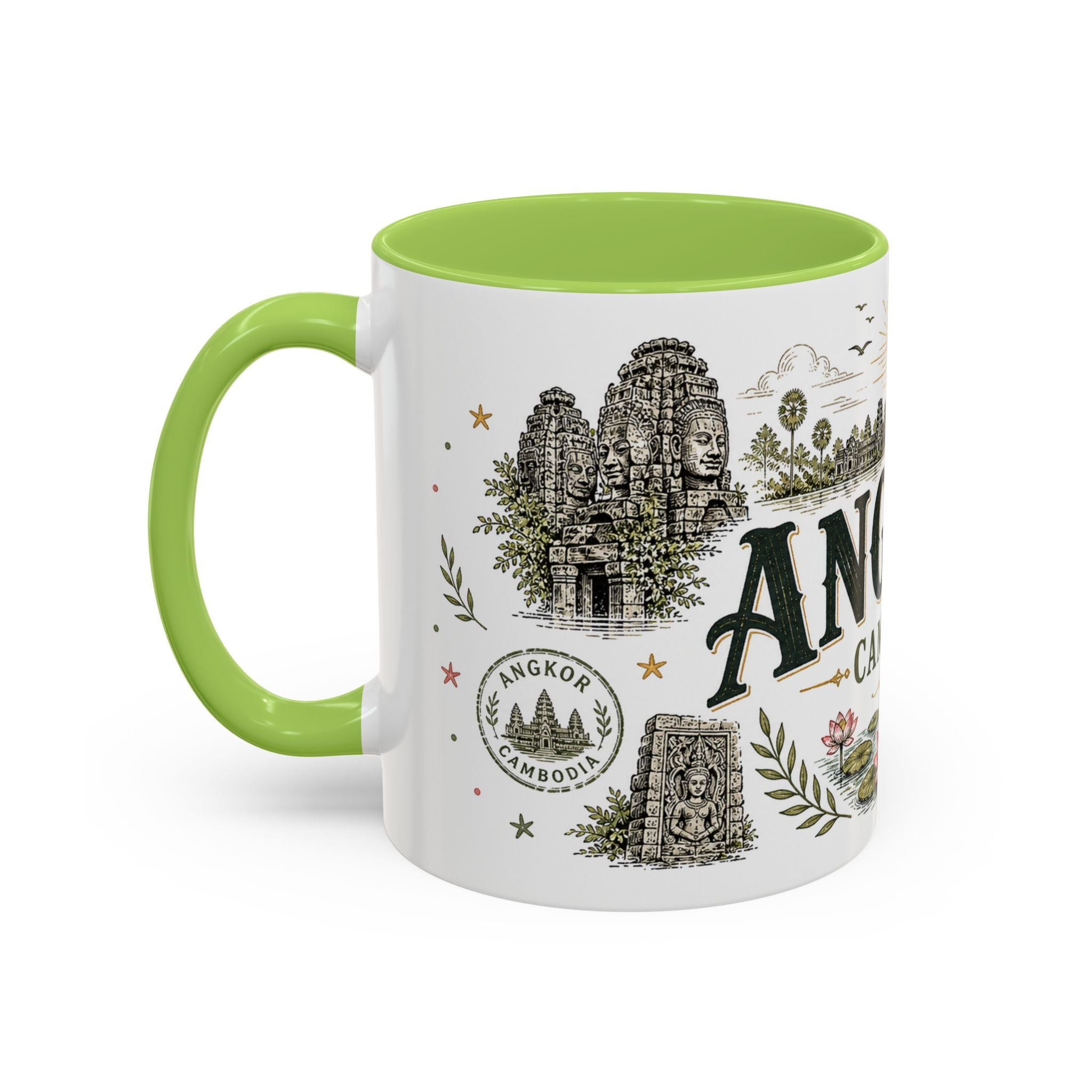 Angkor Coffee Mug | Travel Destination Souvenir Gift | Accent Color Ceramic 11oz 15oz
