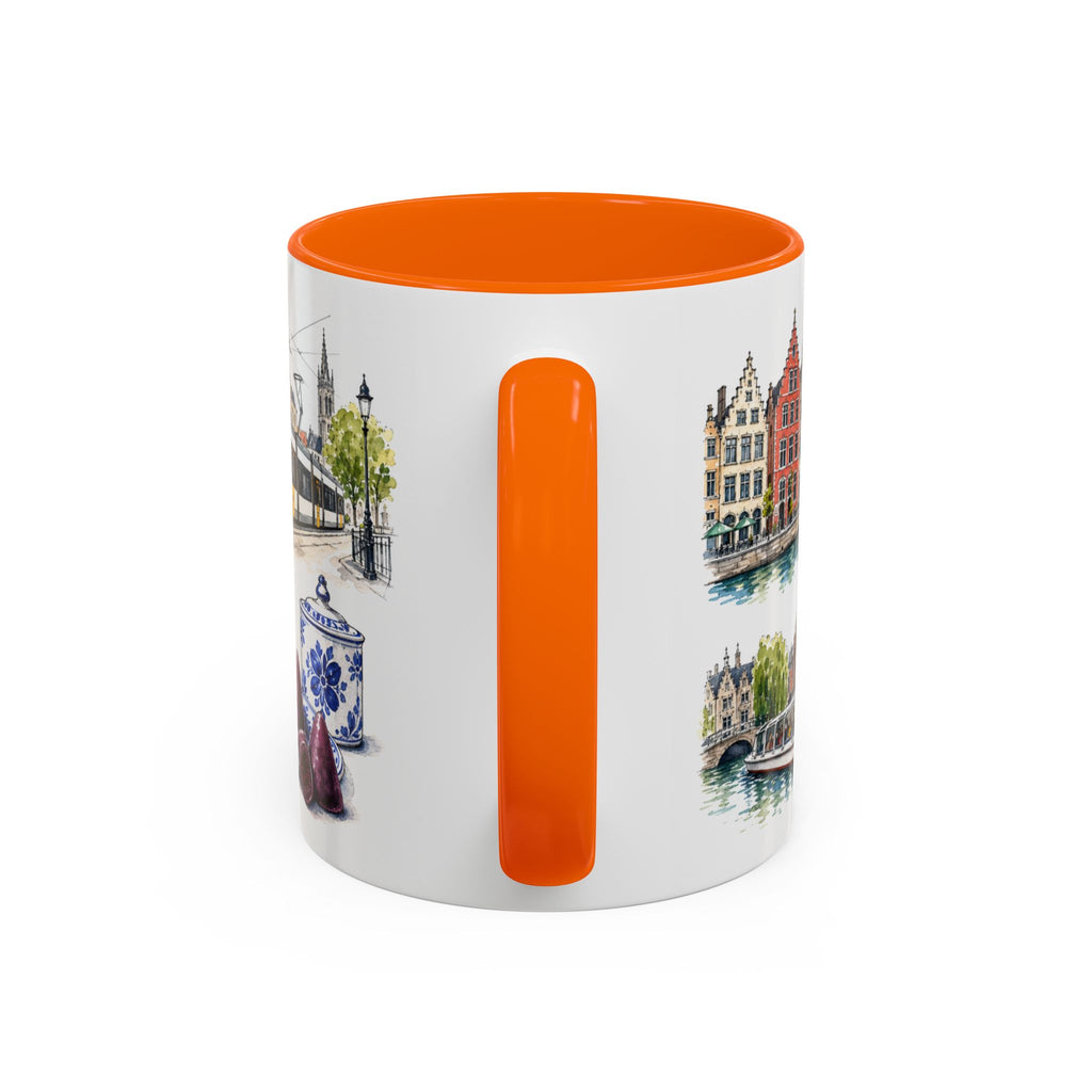 Ghent Illustrated Travel Mug | City Souvenir Accent Coffee Mug | 11oz 15oz Ceramic Cup