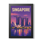 Singapore Marina Bay Singapore Framed Poster | Vintage Travel Wall Art | Black Walnut White Frame | 16x24 20x30