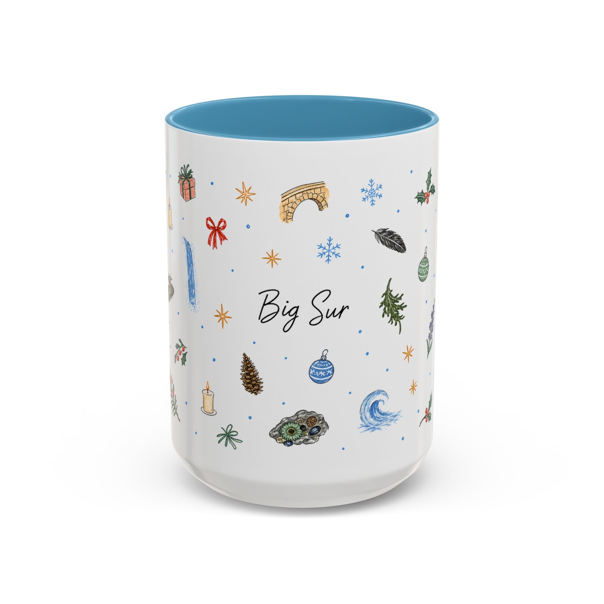 Big Sur Christmas Mug | Watercolor Travel Souvenir | Holiday Gift | Accent Ceramic Coffee Cup 11oz 15oz
