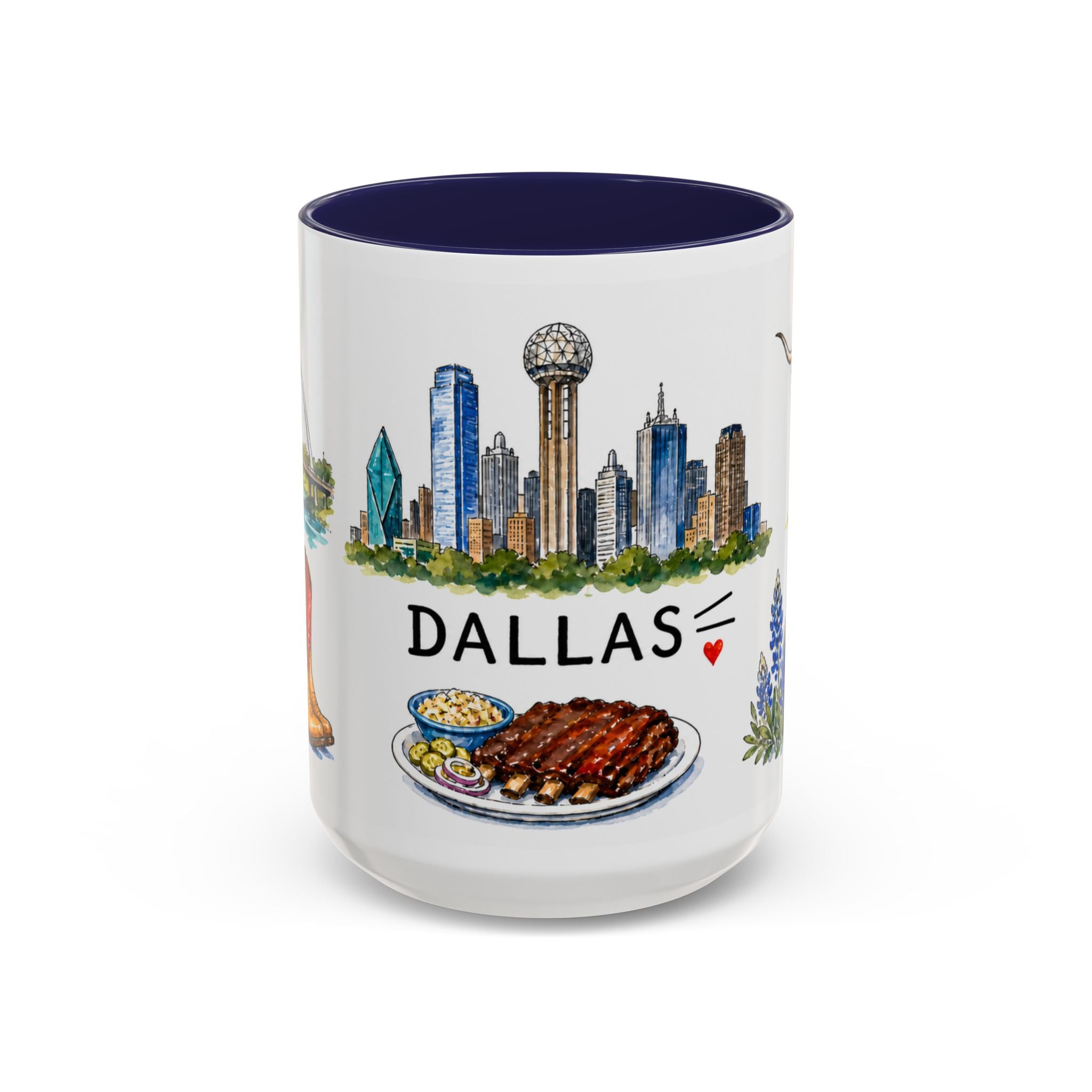 Dallas Illustrated Travel Mug | City Souvenir Accent Coffee Mug | 11oz 15oz Ceramic Cup