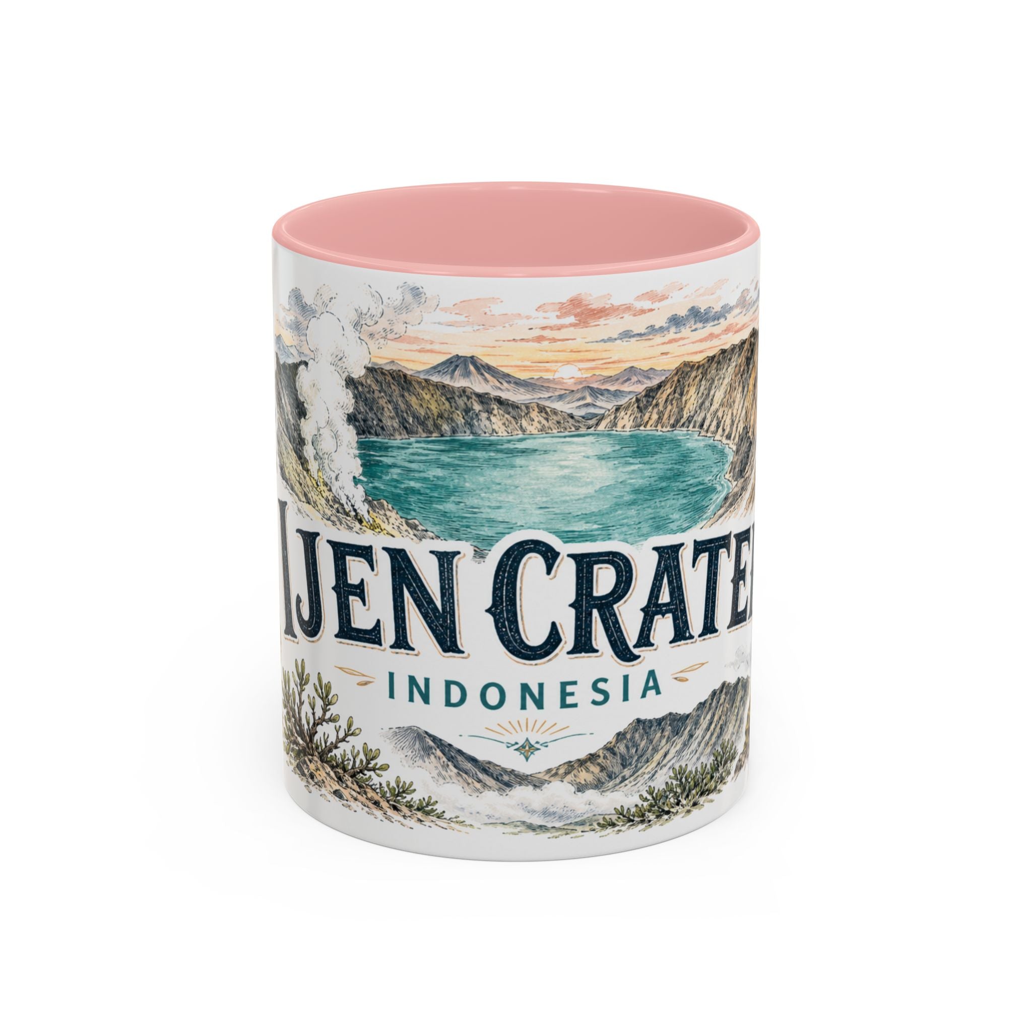 Ijen Crater Mug, Indonesia Travel Souvenir, Bucket List Gift, Accent Ceramic Coffee Mug 11oz 15oz