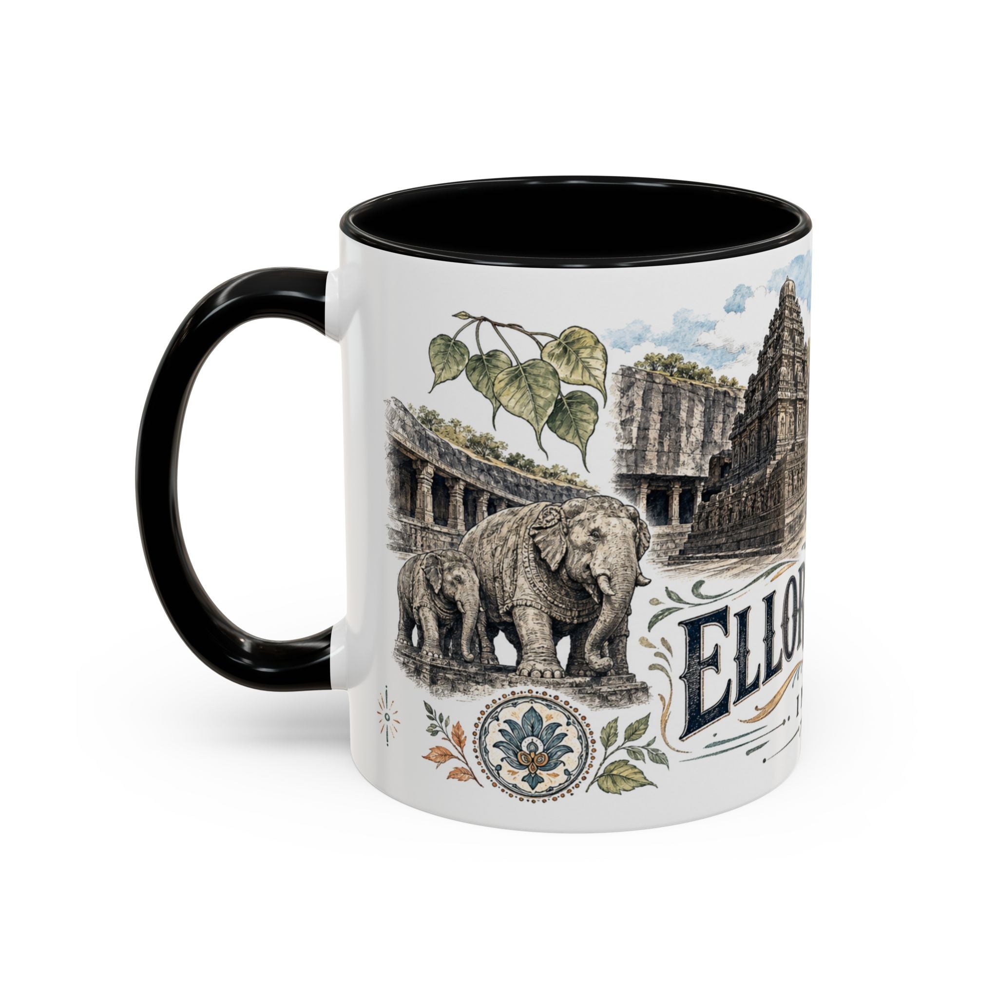 Ellora Caves Mug, India Travel Souvenir, Bucket List Gift, Accent Ceramic Coffee Mug 11oz 15oz