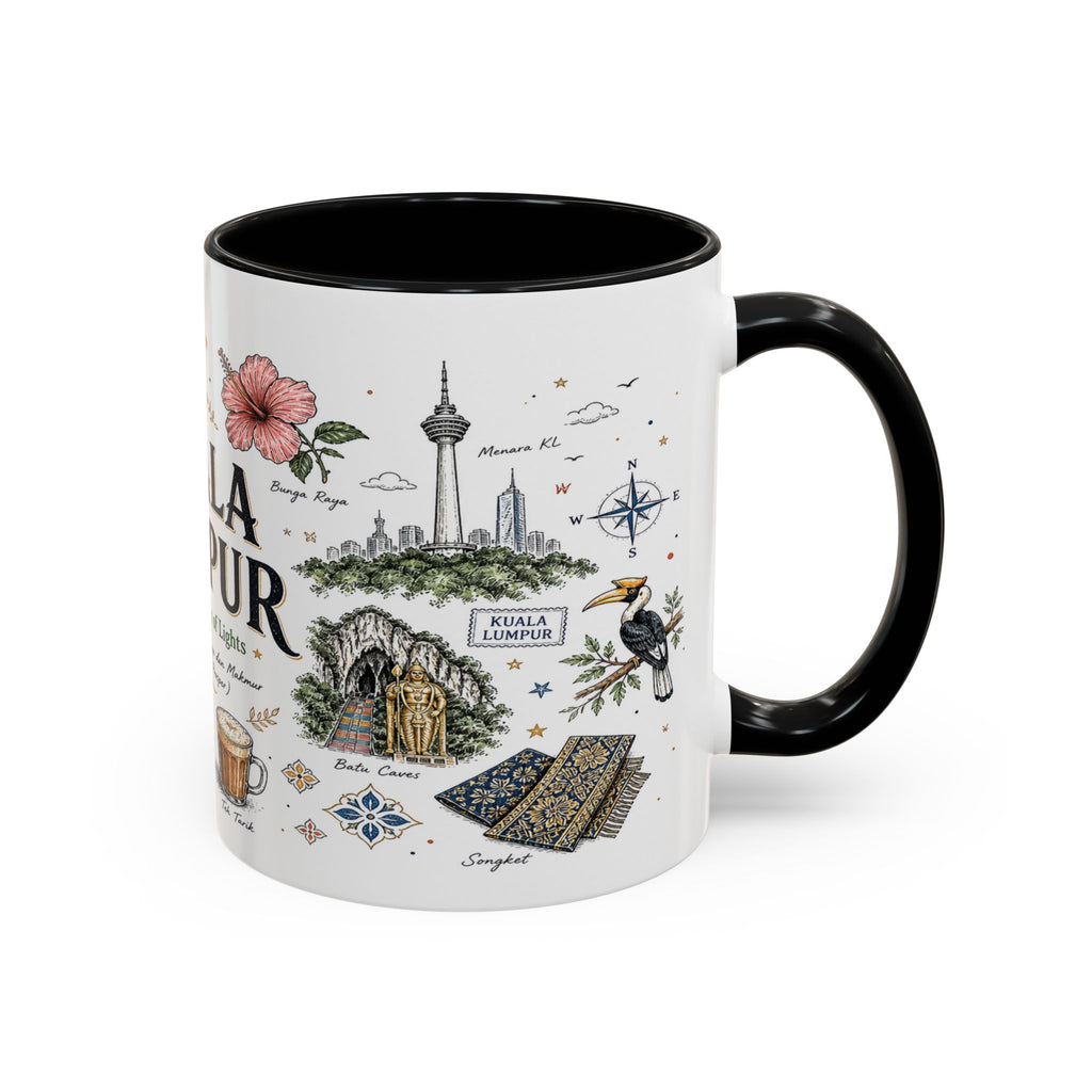 Kuala Lumpur Coffee Mug | Malaysia Souvenir Travel Gift | Accent Color Ceramic 11oz 15oz
