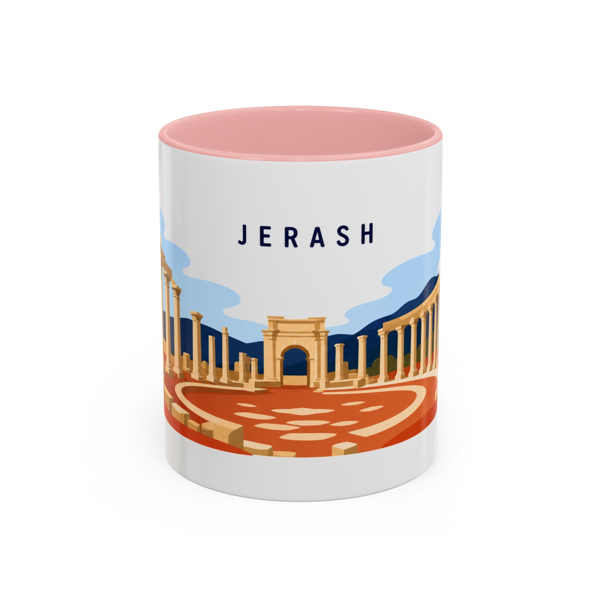 Jerash Coffee Mug | Travel Destination Souvenir Gift | Accent Color Ceramic 11oz 15oz