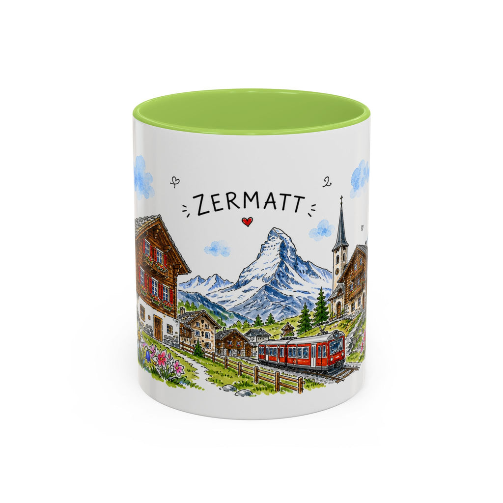 Zermatt Illustrated Travel Mug | Switzerland Souvenir Accent Coffee Mug | 11oz 15oz Ceramic Cup