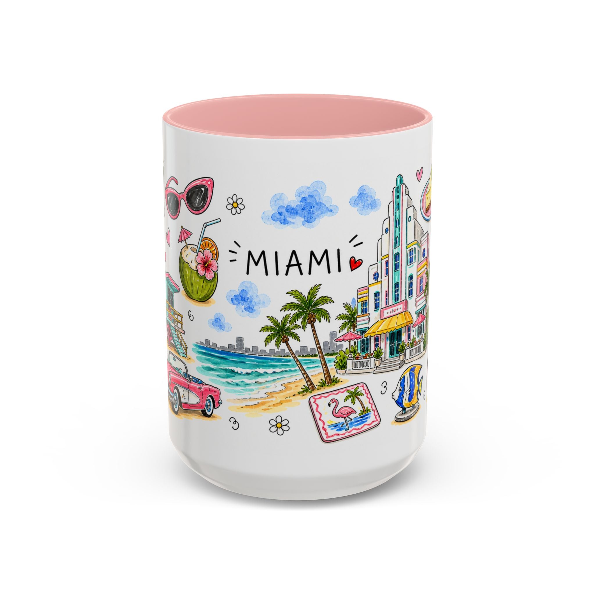 Miami Illustrated Travel Mug | City Souvenir Accent Coffee Mug | 11oz 15oz Ceramic Cup