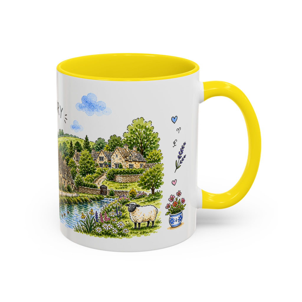 Bibury Illustrated Travel Mug | England Souvenir Accent Coffee Mug | 11oz 15oz Ceramic Cup
