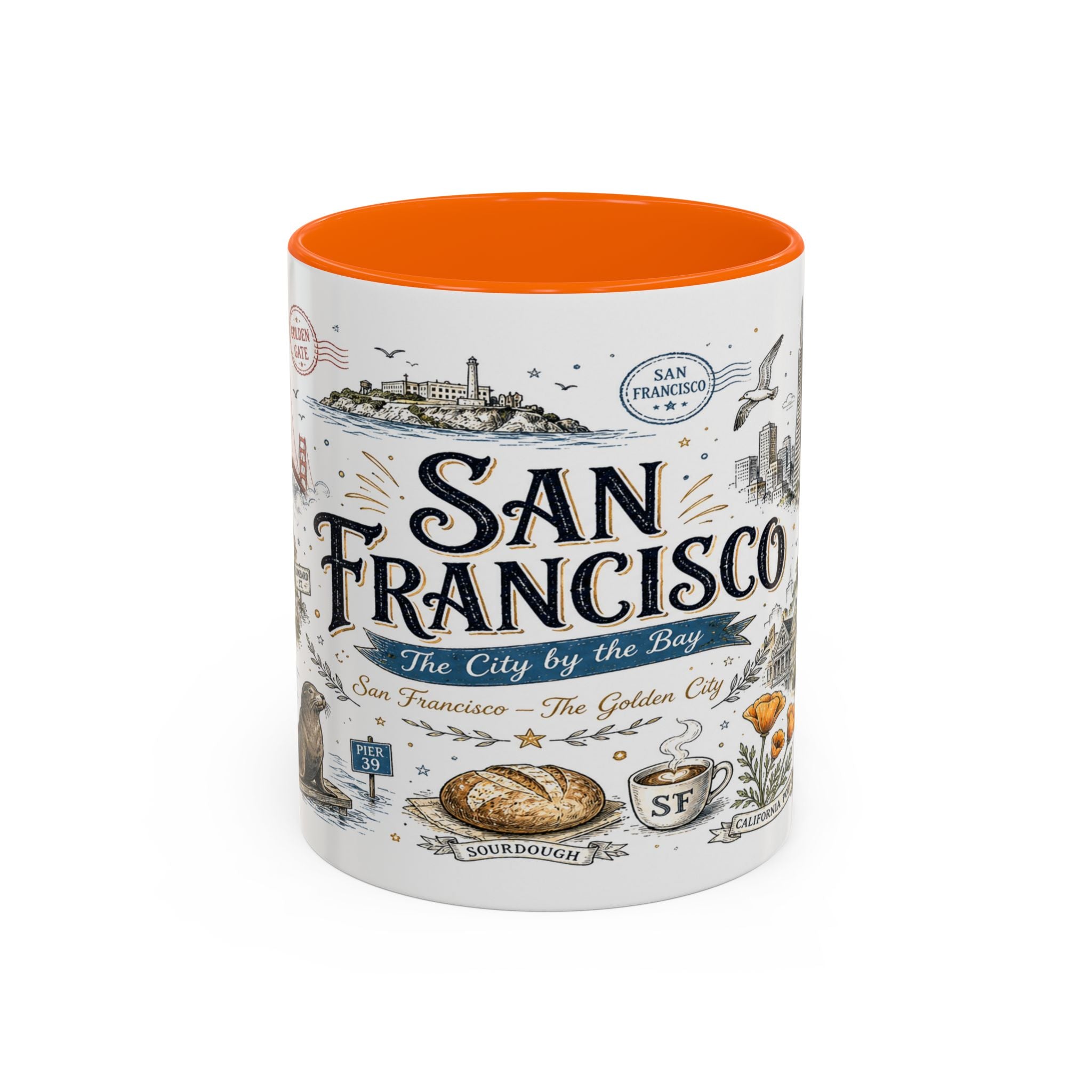 San Francisco Coffee Mug | California Souvenir Travel Gift | Accent Color Ceramic 11oz 15oz