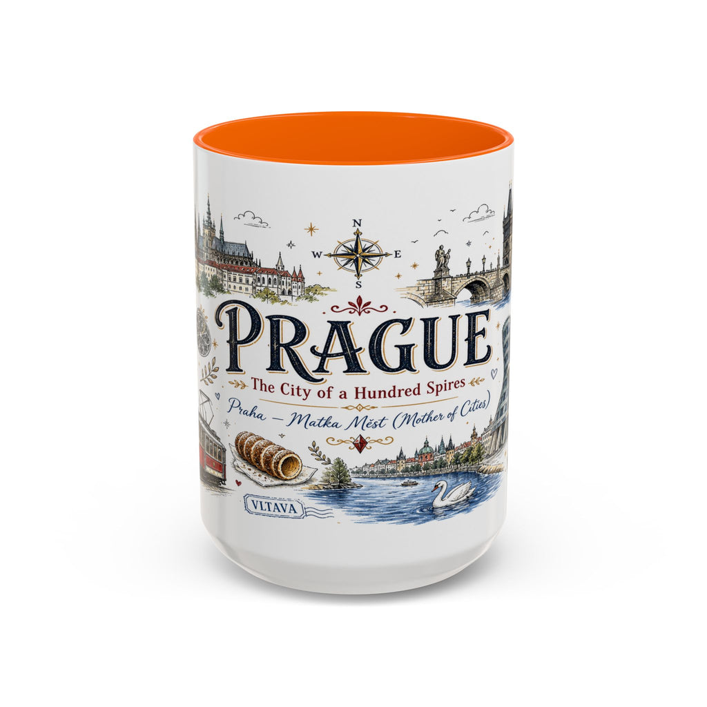 Prague Coffee Mug | Czech Republic Souvenir Travel Gift | Accent Color Ceramic 11oz 15oz