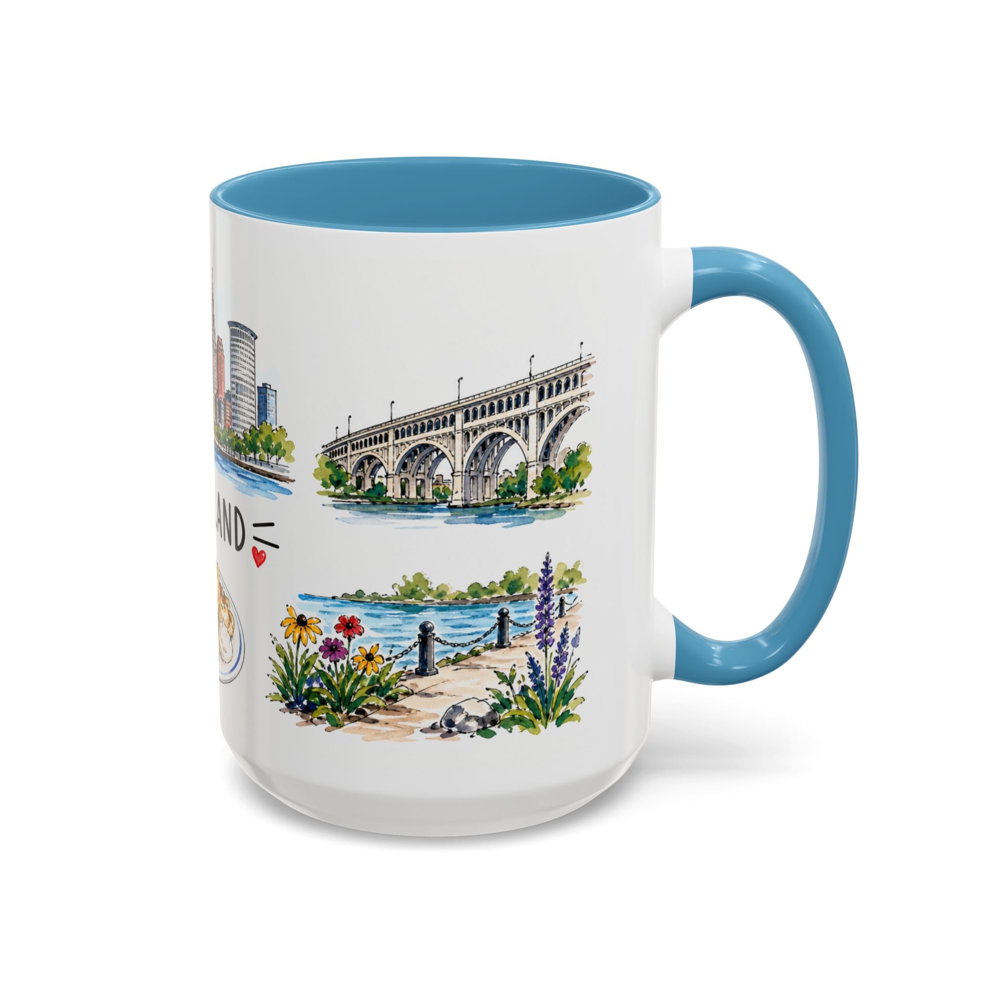 Cleveland Illustrated Travel Mug | City Souvenir Accent Coffee Mug | 11oz 15oz Ceramic Cup