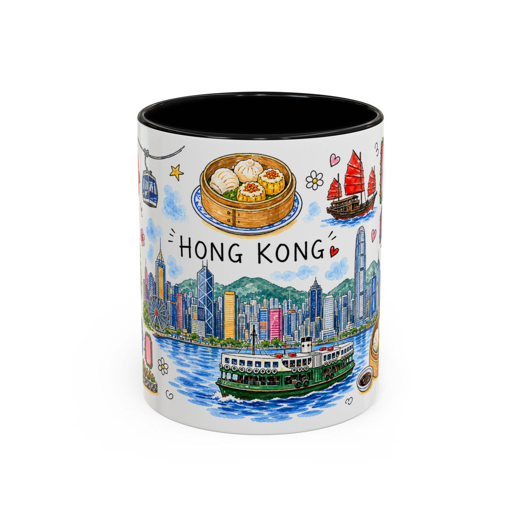 Hong Kong Illustrated Travel Mug | City Souvenir Accent Coffee Mug | 11oz 15oz Ceramic Cup