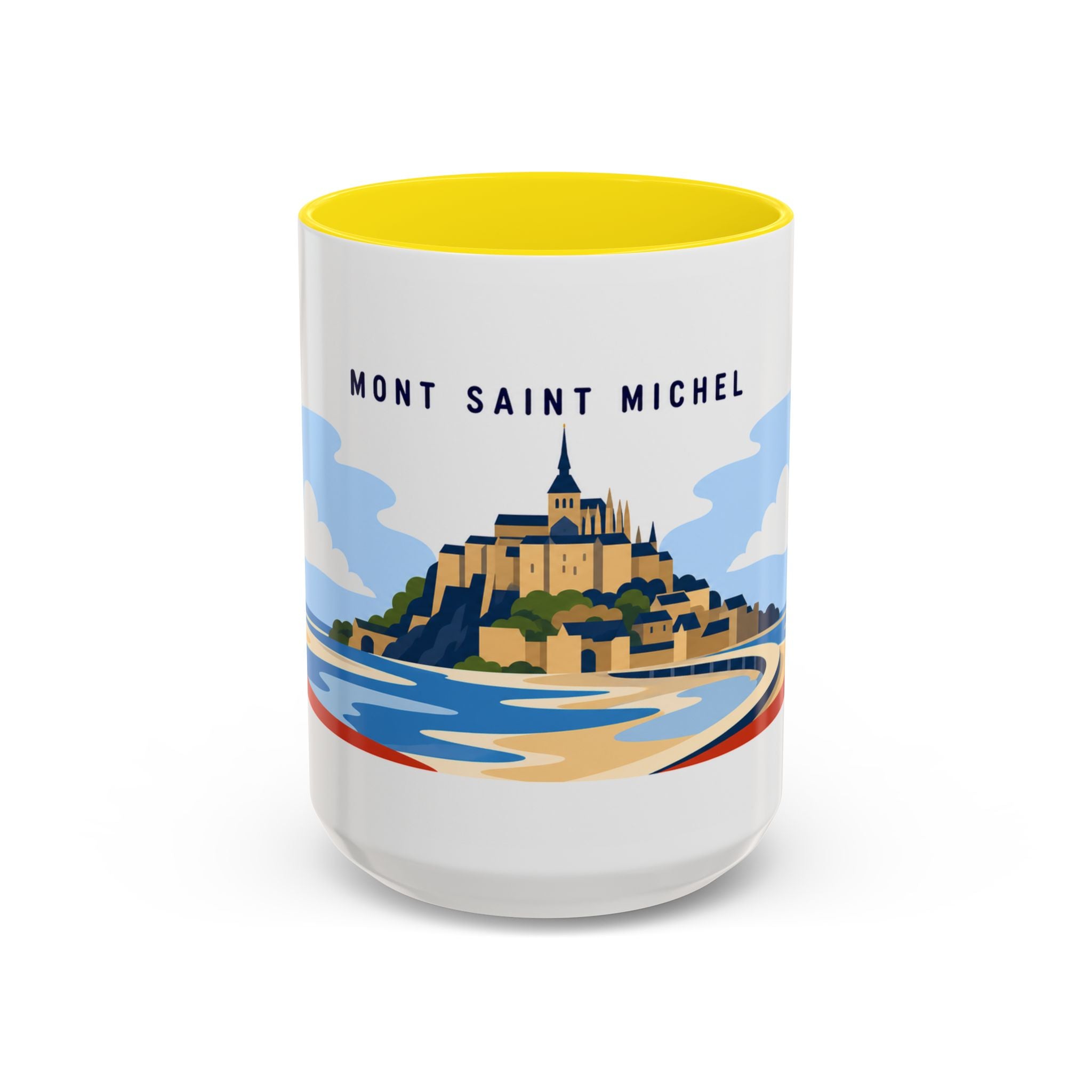 Mont Saint Michel Coffee Mug | Travel Destination Souvenir Gift | Accent Color Ceramic 11oz 15oz