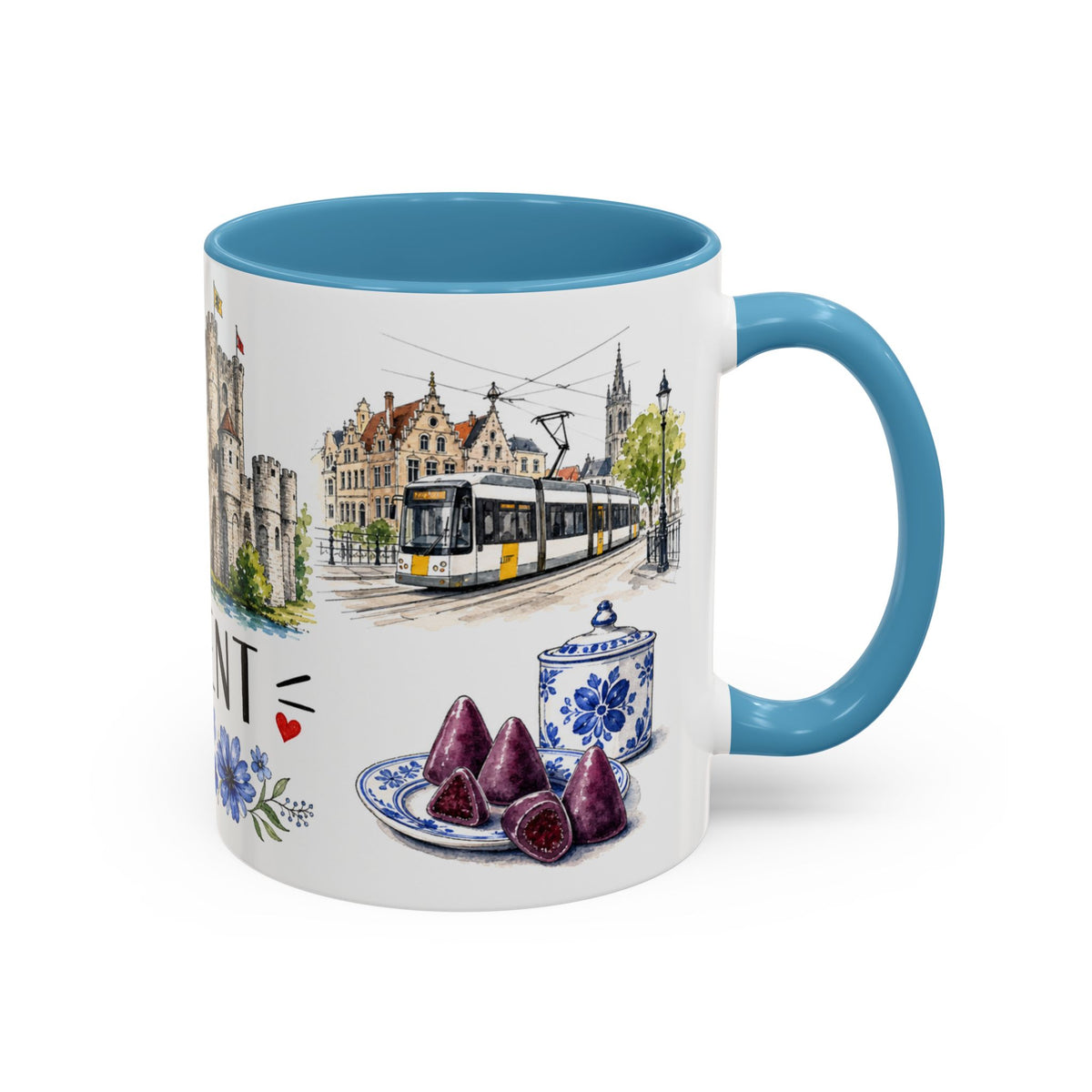 Ghent Illustrated Travel Mug | City Souvenir Accent Coffee Mug | 11oz 15oz Ceramic Cup