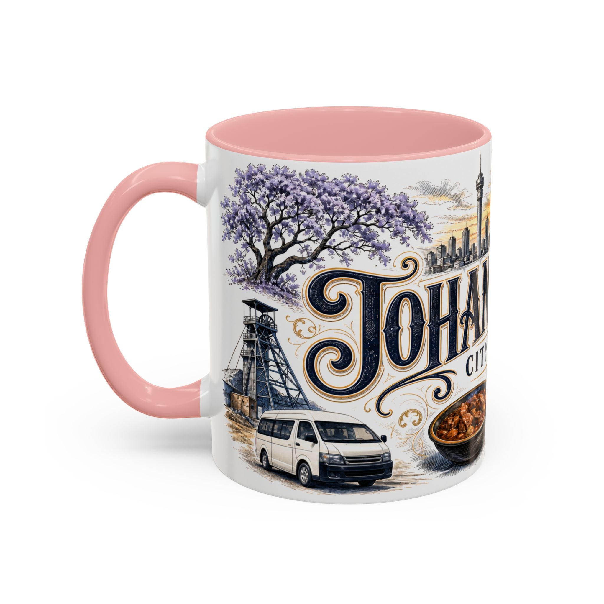 Johannesburg Coffee Mug | South Africa Travel Souvenir | Vintage Illustrated City Gift | 11 oz 15 oz Accent Mug
