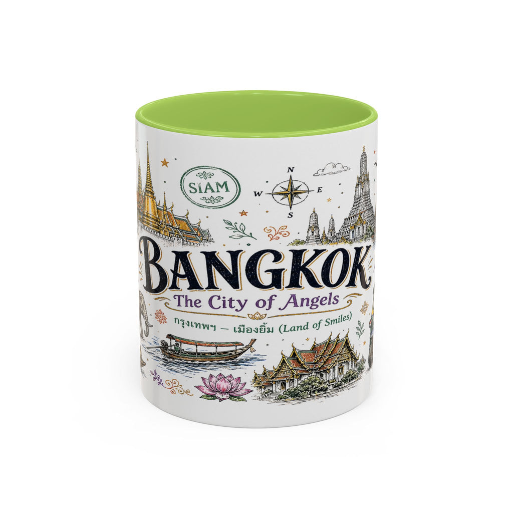 Bangkok Coffee Mug | Thailand Souvenir Travel Gift | Accent Color Ceramic 11oz 15oz