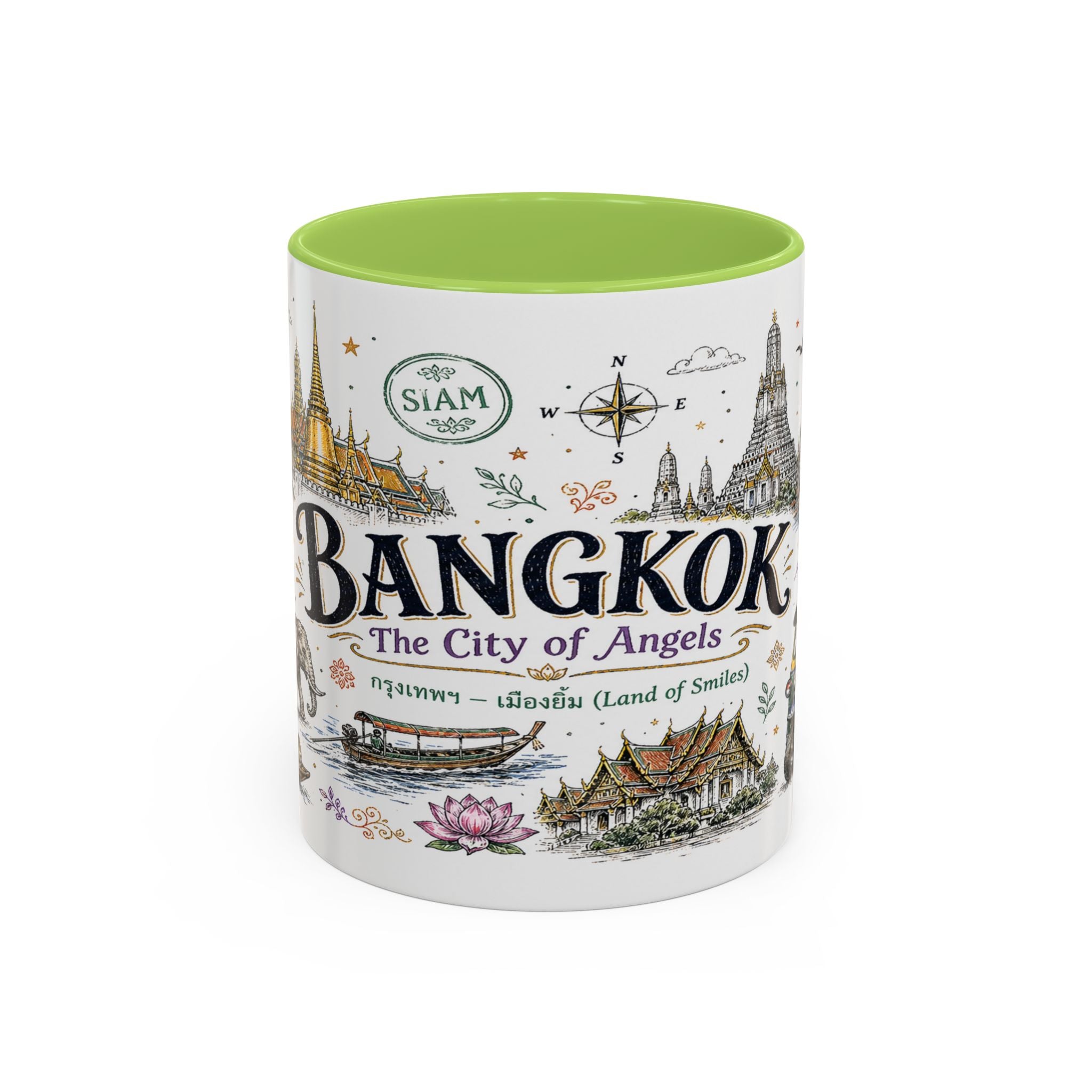 Bangkok Coffee Mug | Thailand Souvenir Travel Gift | Accent Color Ceramic 11oz 15oz