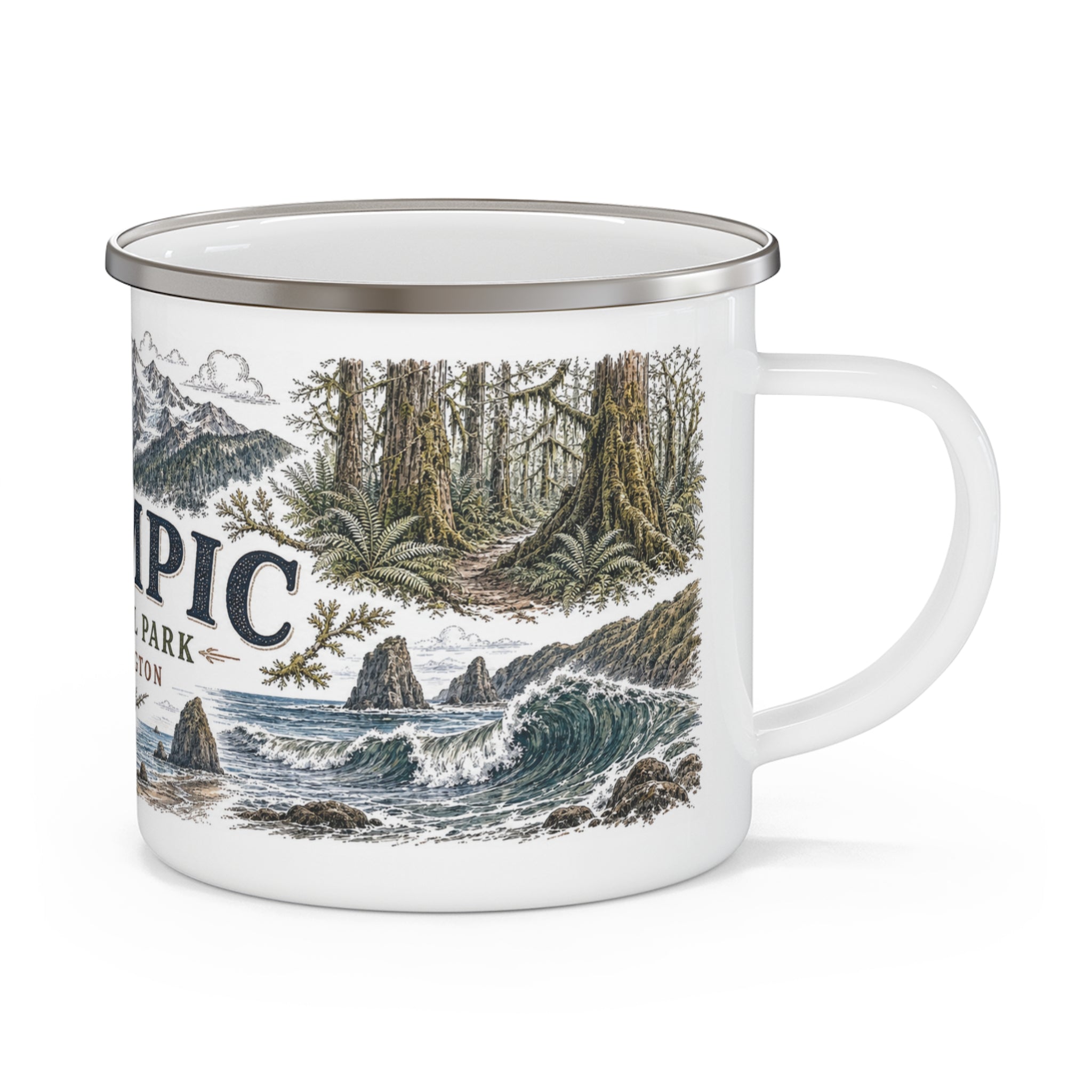 Olympic National Park Vintage Enamel Camping Mug | 12oz National Park Hiking Gift
