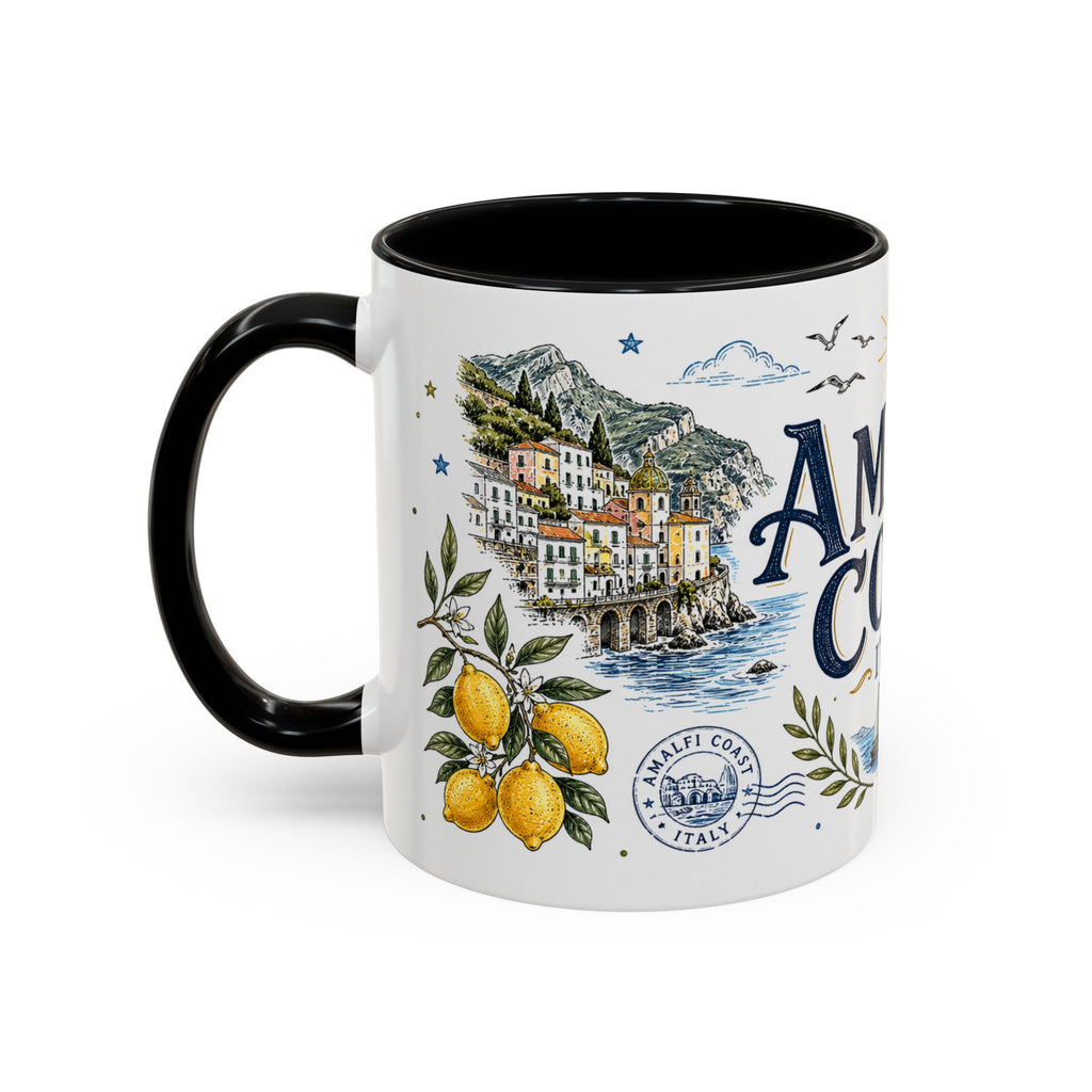 Amalfi Coast Coffee Mug | Travel Destination Souvenir Gift | Accent Color Ceramic 11oz 15oz