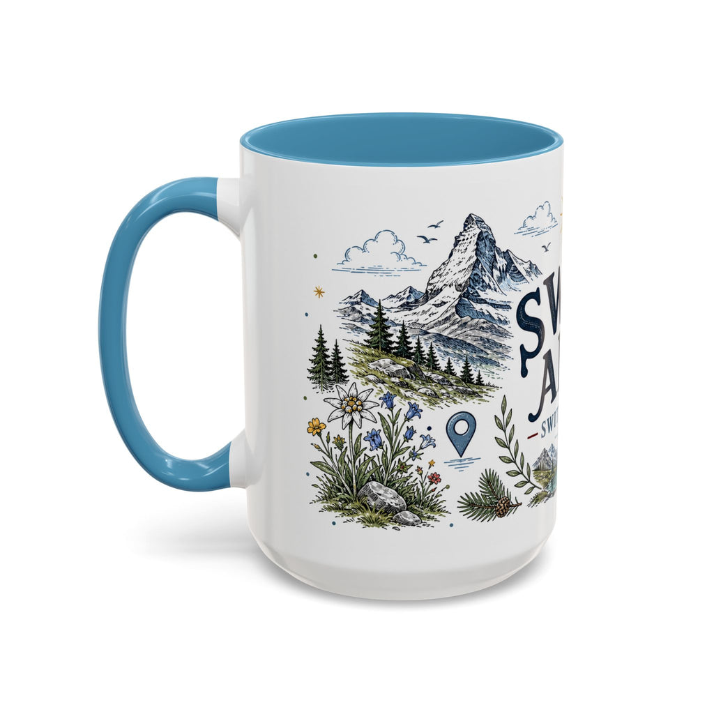 Swiss Alps Coffee Mug | Travel Destination Souvenir Gift | Accent Color Ceramic 11oz 15oz