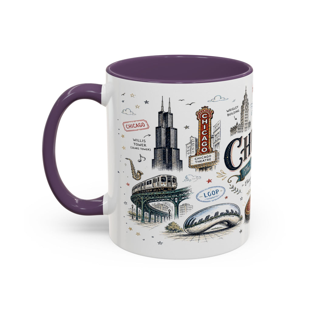 Chicago Coffee Mug | Illinois Souvenir City Gift | Accent Color Ceramic 11oz 15oz