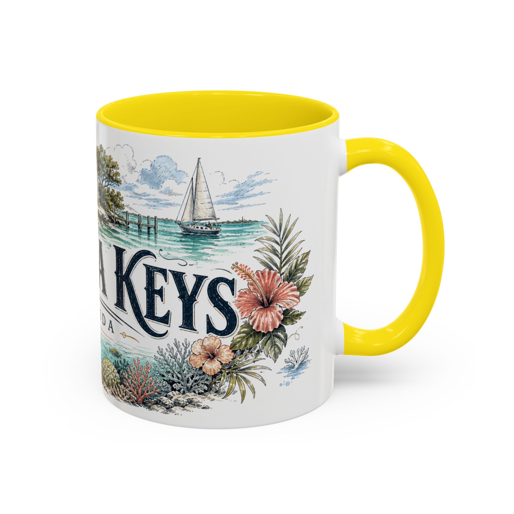 Florida Keys Mug, Florida Travel Souvenir, Bucket List Gift, Accent Ceramic Coffee Mug 11oz 15oz