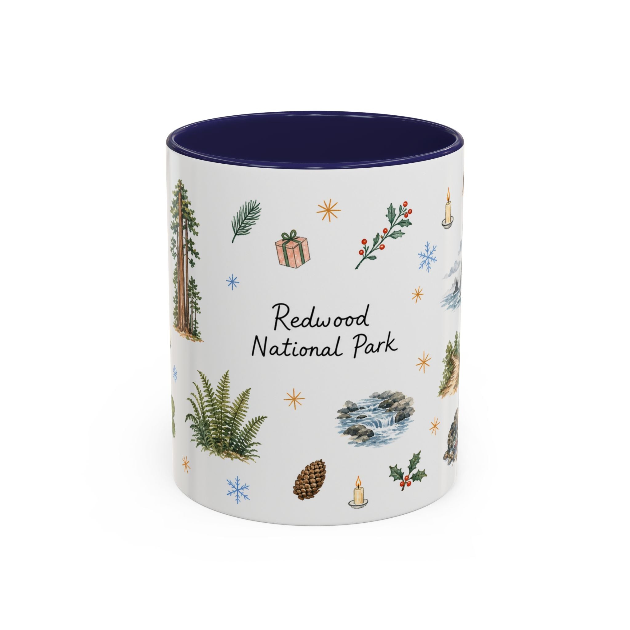 Redwood National Park Christmas Mug | Watercolor Travel Souvenir | Holiday Gift | Accent Ceramic Coffee Cup 11oz 15oz