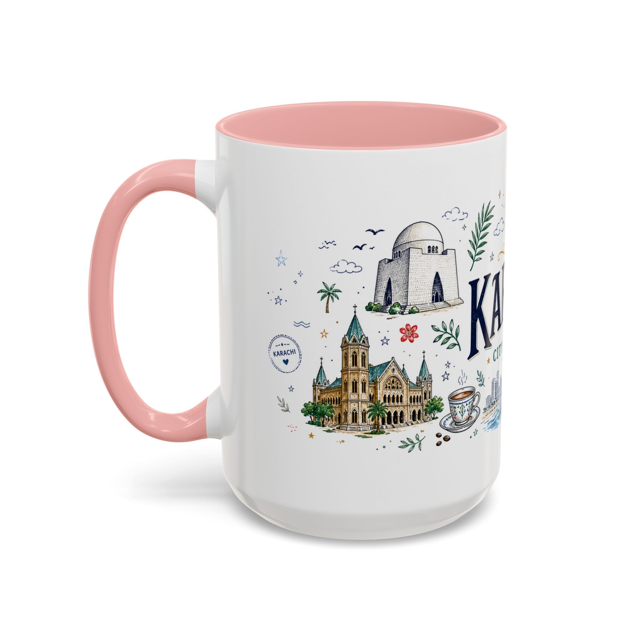 Karachi Coffee Mug | Pakistan Souvenir Travel Gift | Accent Color Ceramic 11oz 15oz