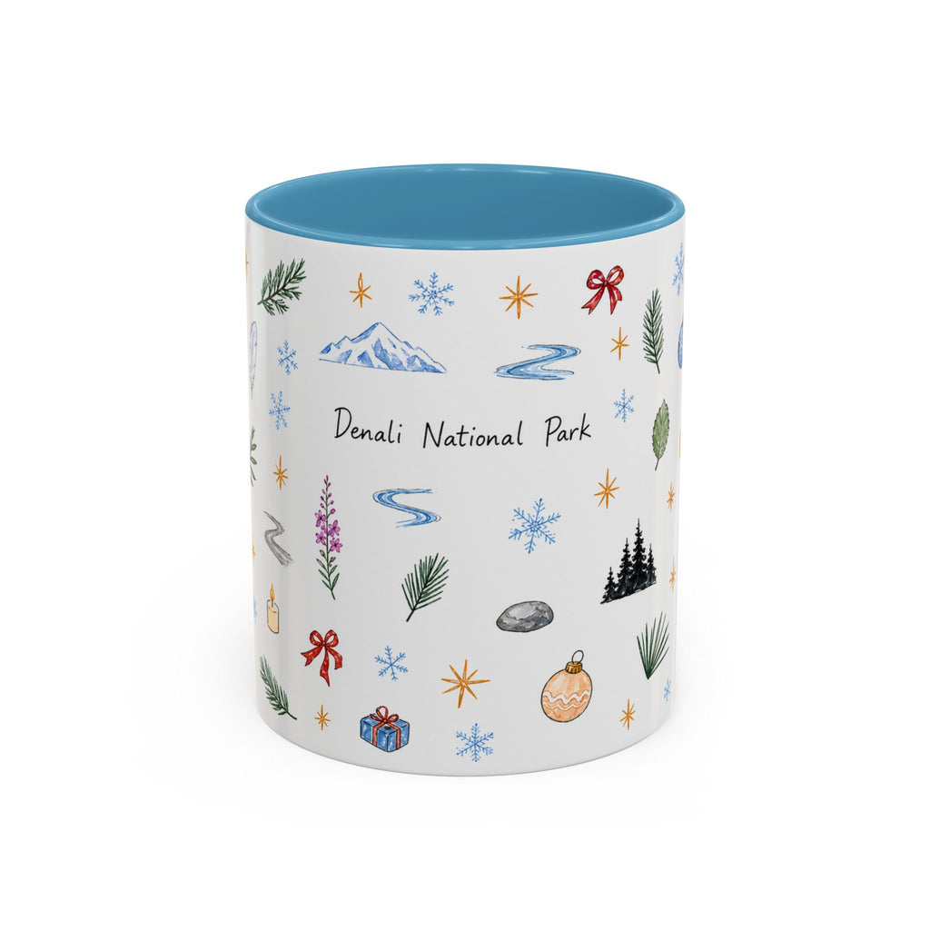 Denali National Park Christmas Mug | Watercolor Travel Souvenir | Holiday Gift | Accent Ceramic Coffee Cup 11oz 15oz