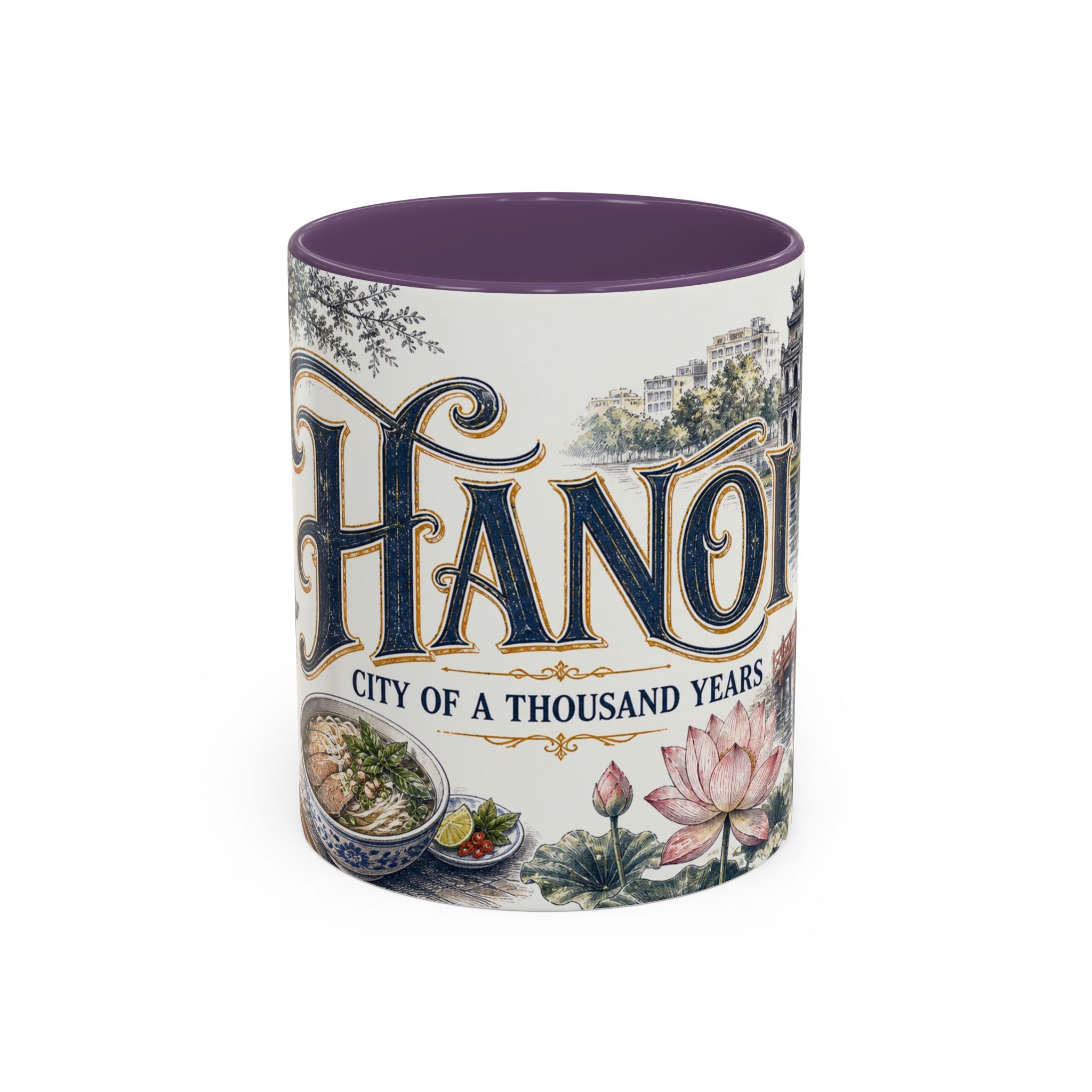 Hanoi Coffee Mug | Vietnam Travel Souvenir | Vintage Illustrated City Gift | 11 oz 15 oz Accent Mug