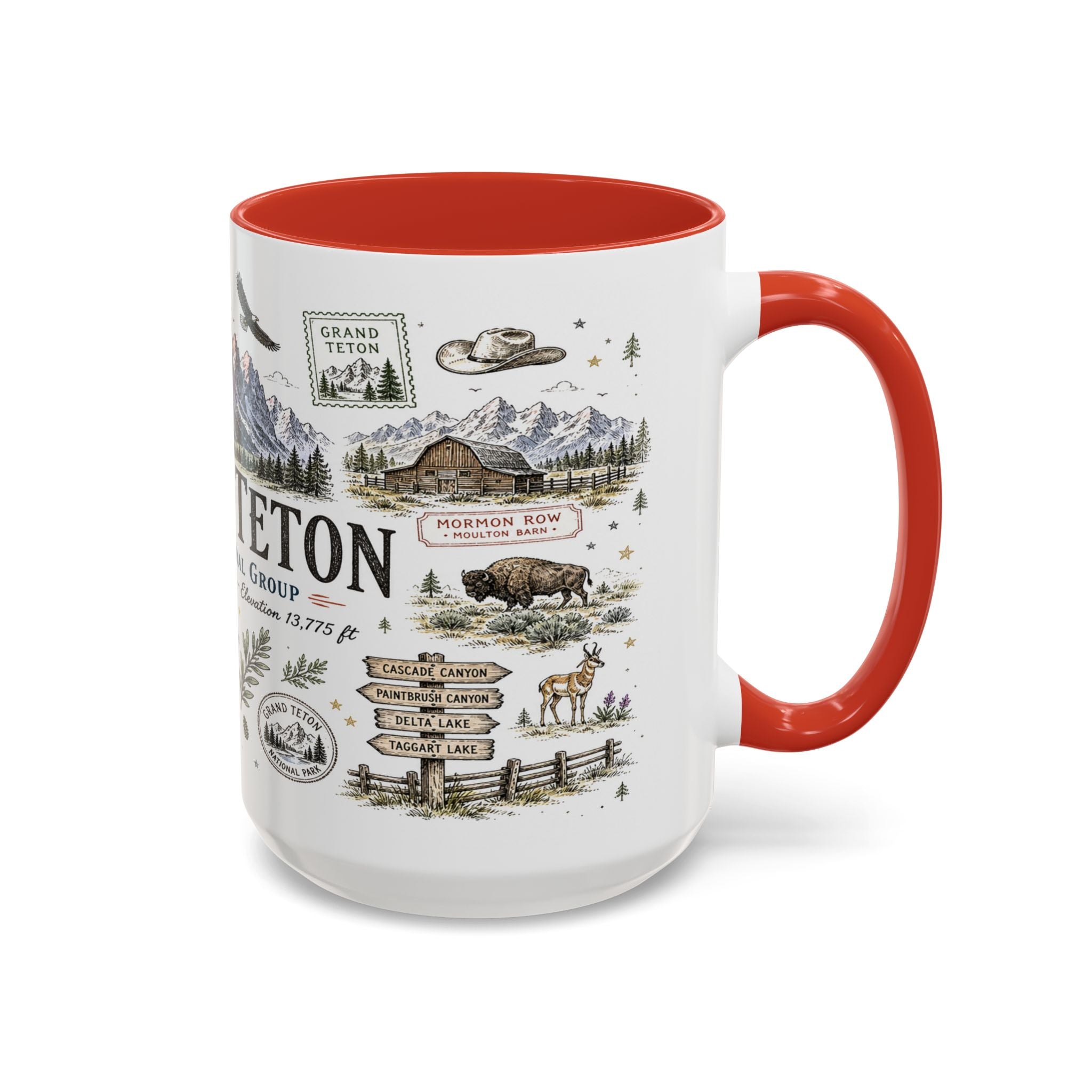 Grand Teton Coffee Mug | National Park Hiking Wyoming Gift | Accent Color Ceramic 11oz 15oz