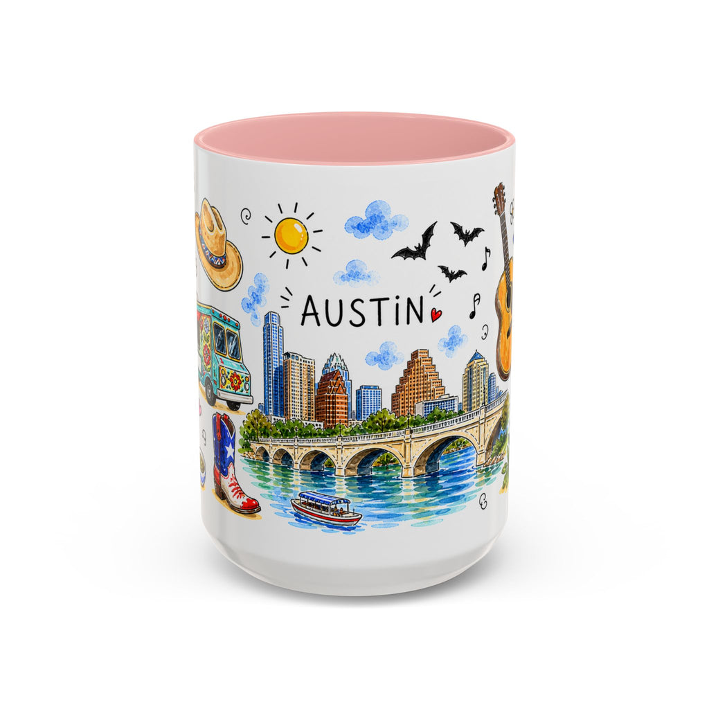 Austin Illustrated Travel Mug | City Souvenir Accent Coffee Mug | 11oz 15oz Ceramic Cup