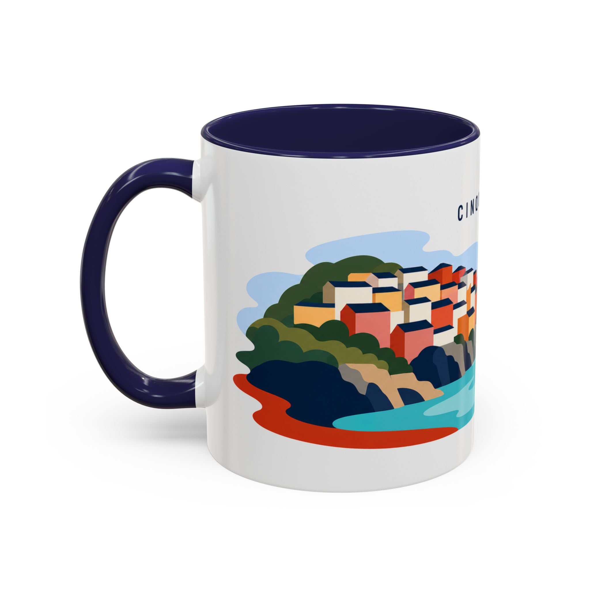 Cinque Terre Coffee Mug | Travel Destination Souvenir Gift | Accent Color Ceramic 11oz 15oz