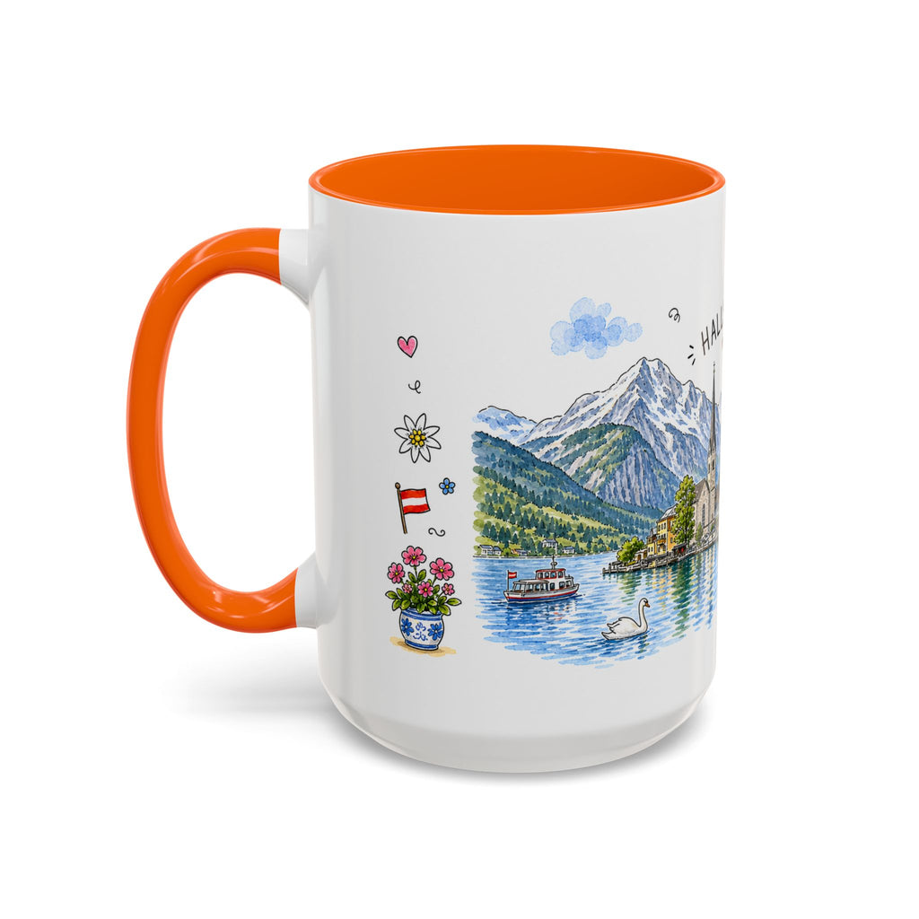 Hallstatt Illustrated Travel Mug | Austria Souvenir Accent Coffee Mug | 11oz 15oz Ceramic Cup